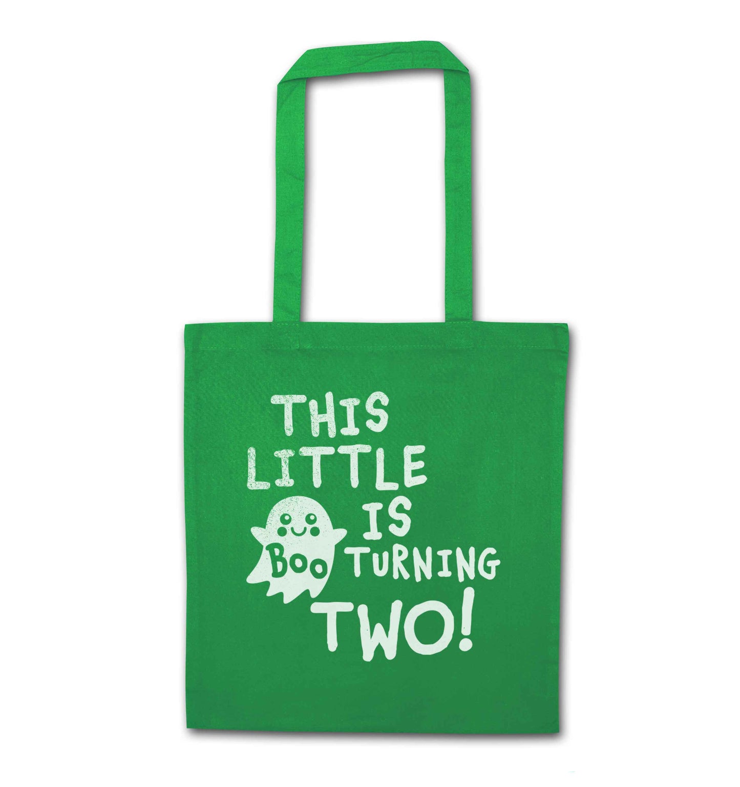 This little boo is turning two green tote bag
