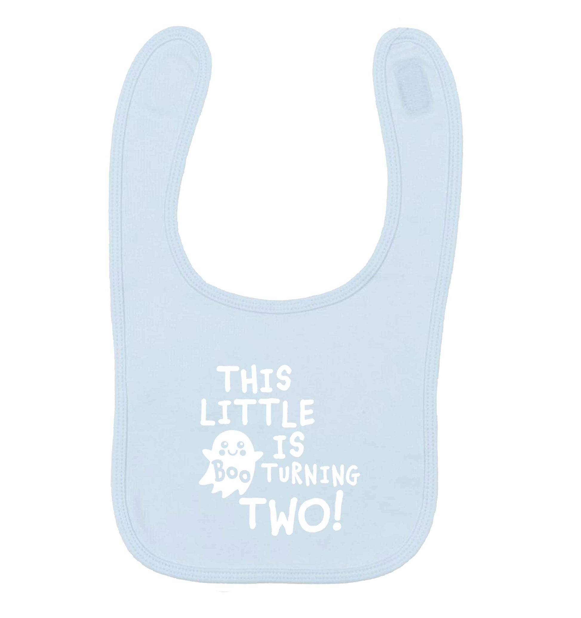 This little boo is turning two pale blue baby bib
