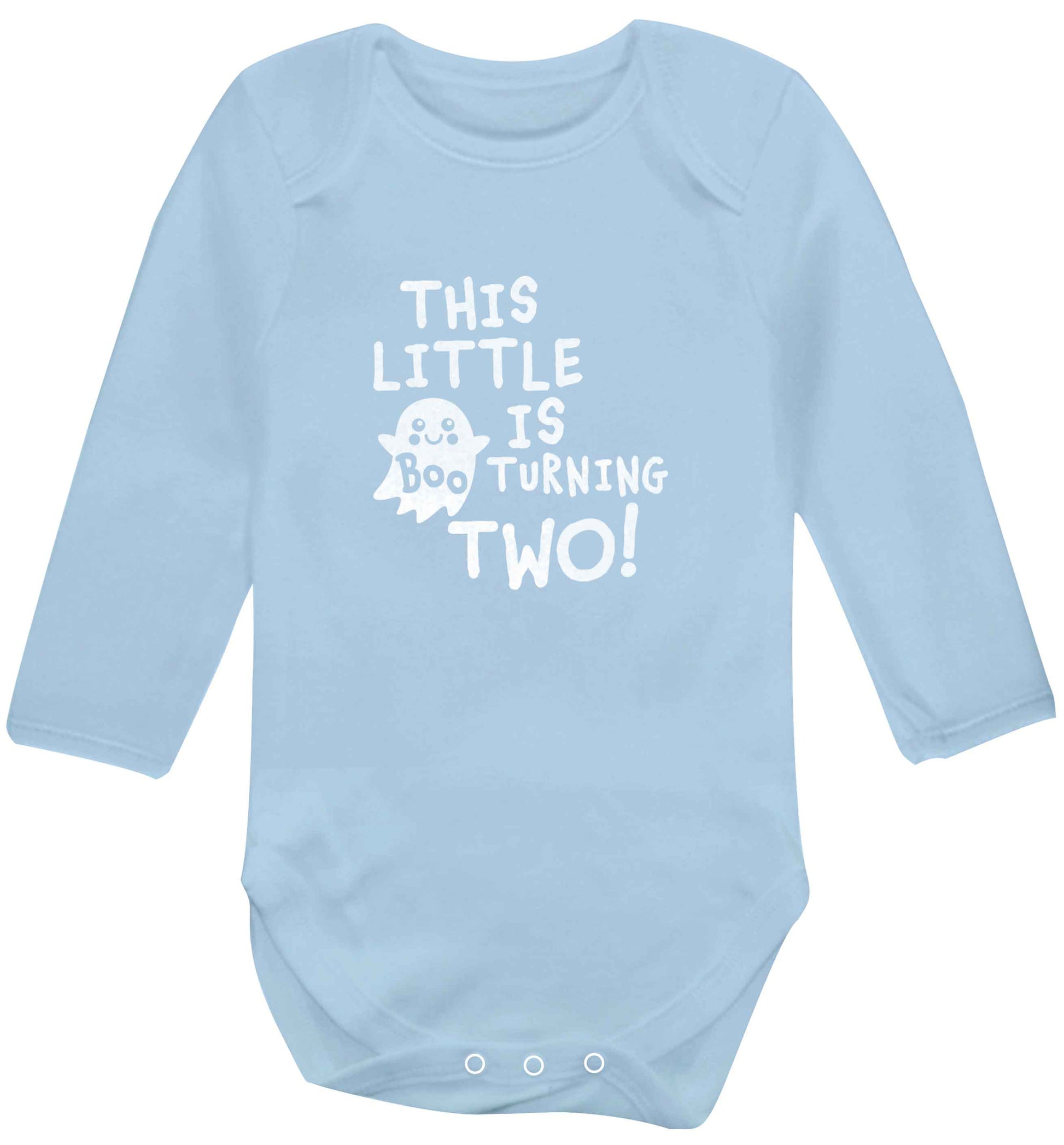 This little boo is turning two baby vest long sleeved pale blue 6-12 months