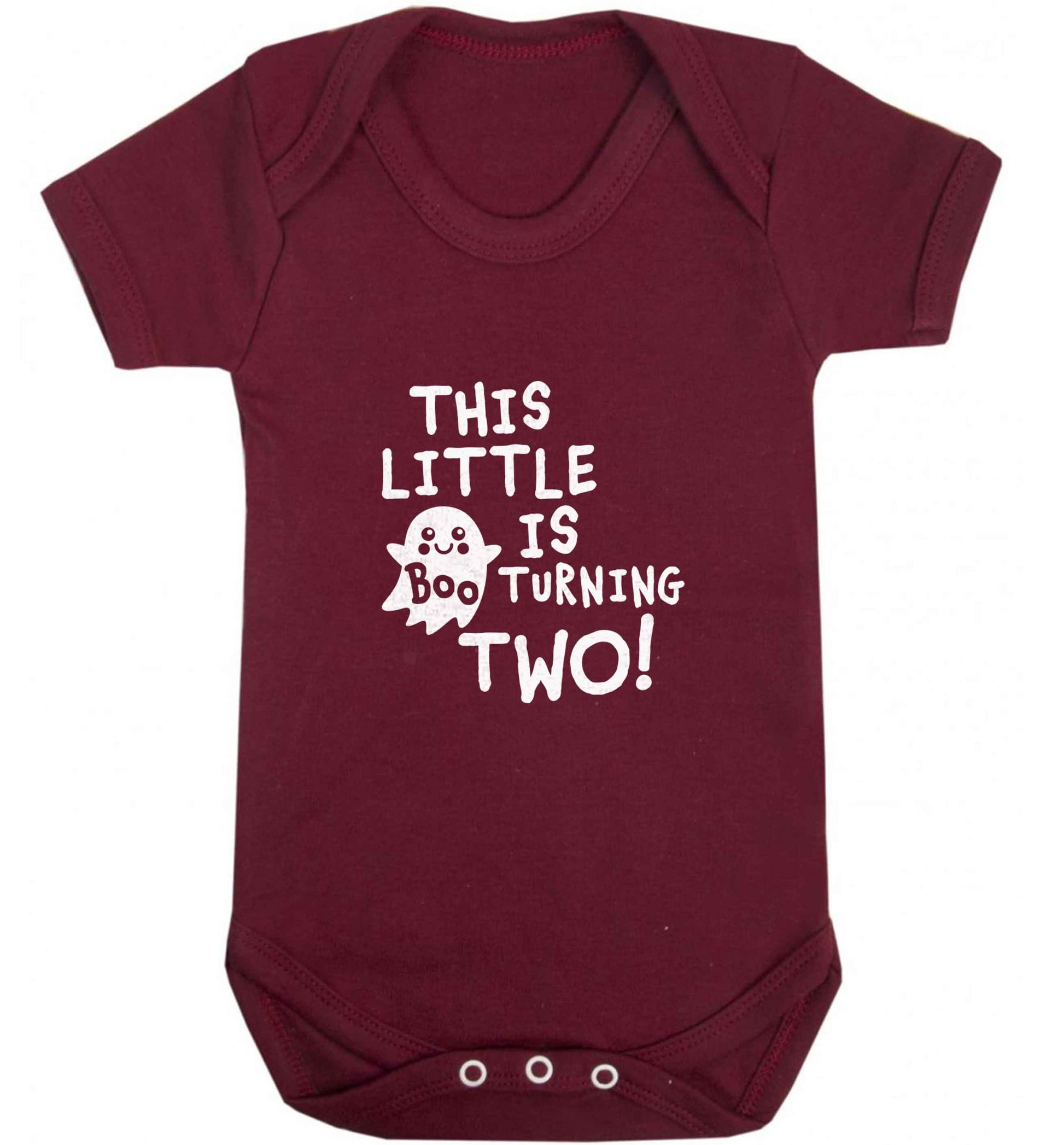 This little boo is turning two baby vest maroon 18-24 months