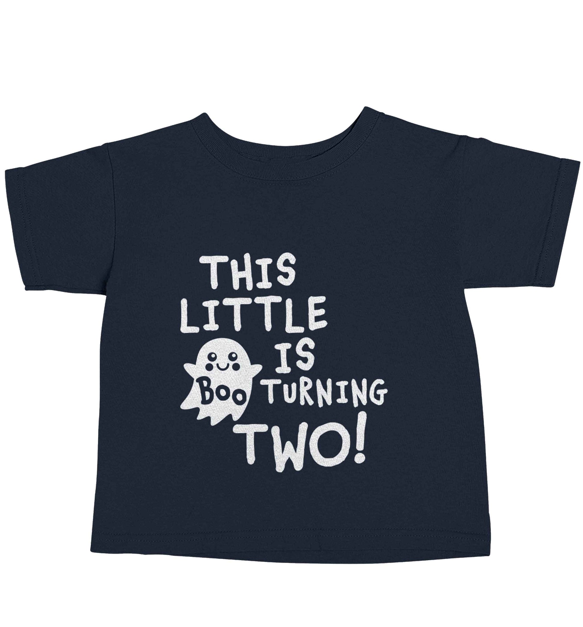 This little boo is turning two navy baby toddler Tshirt 2 Years