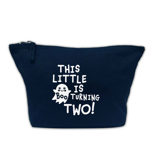 This little boo is turning two navy makeup bag