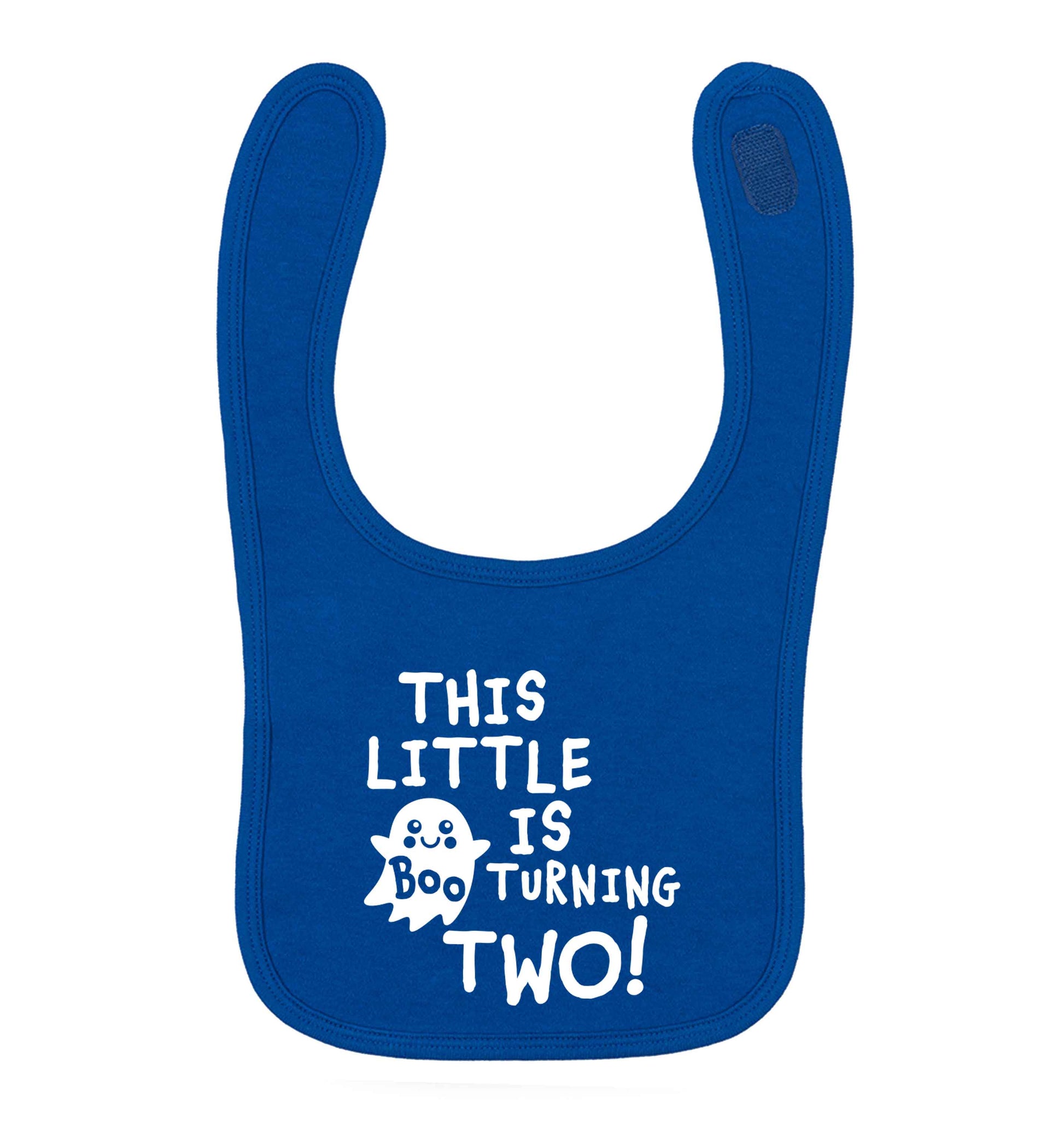 This little boo is turning two royal blue baby bib