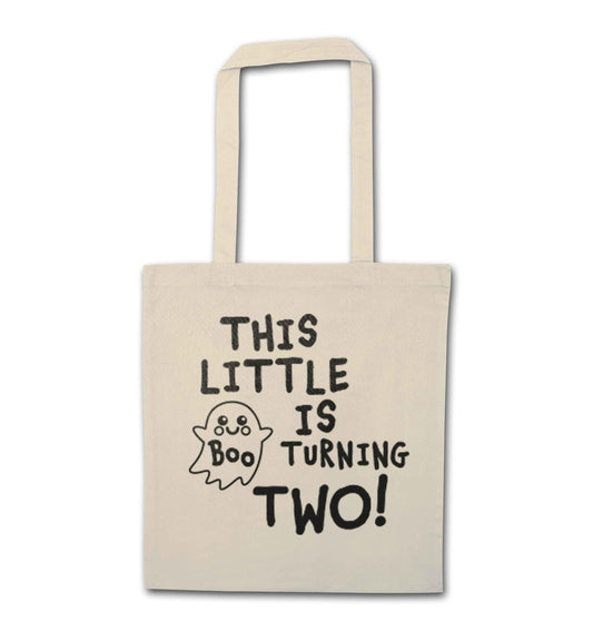 This little boo is turning two natural tote bag