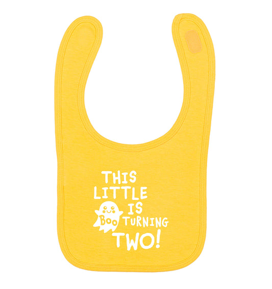 This little boo is turning two yellow baby bib