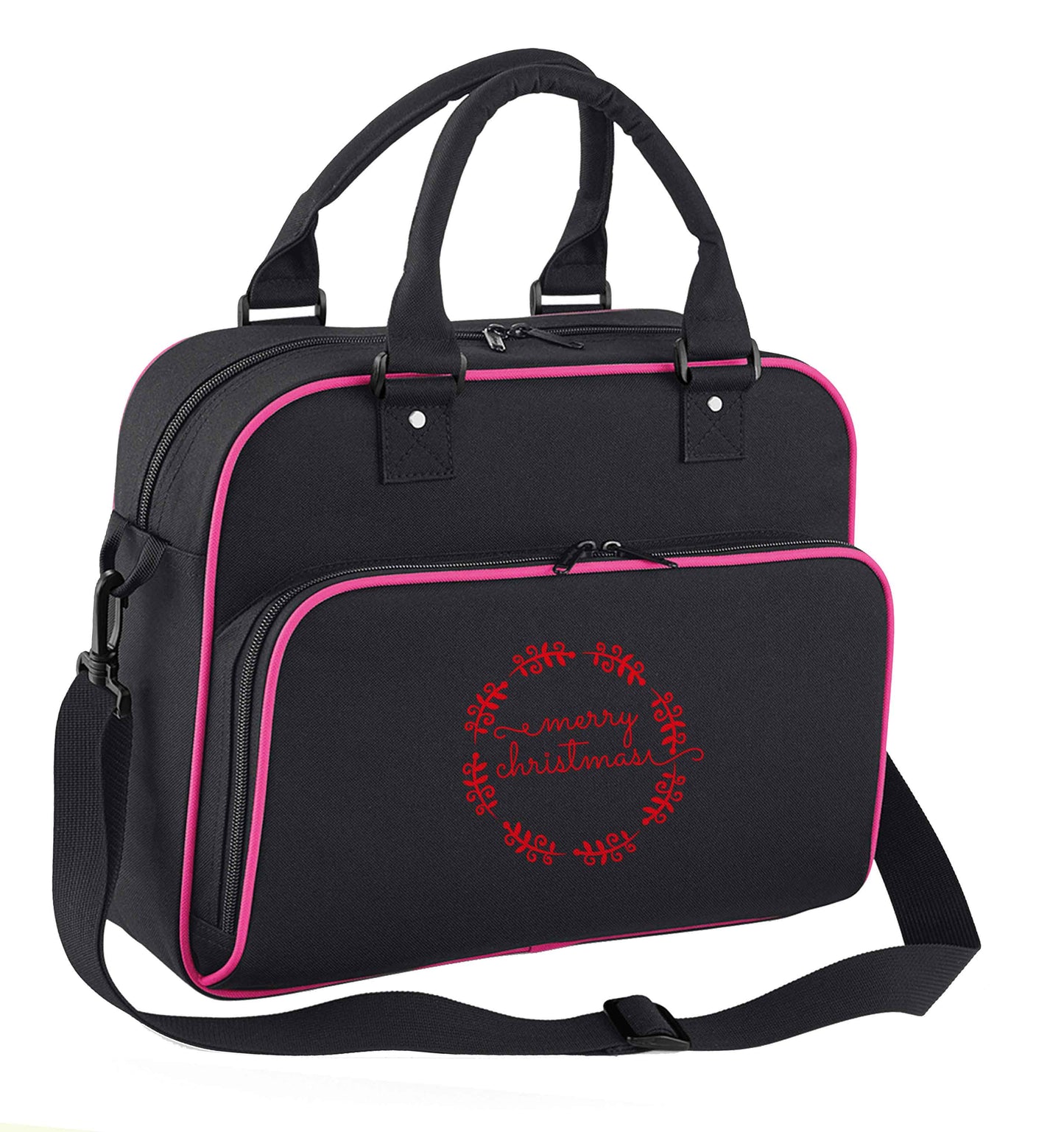 Merry christmas children's dance bag black with pink detail