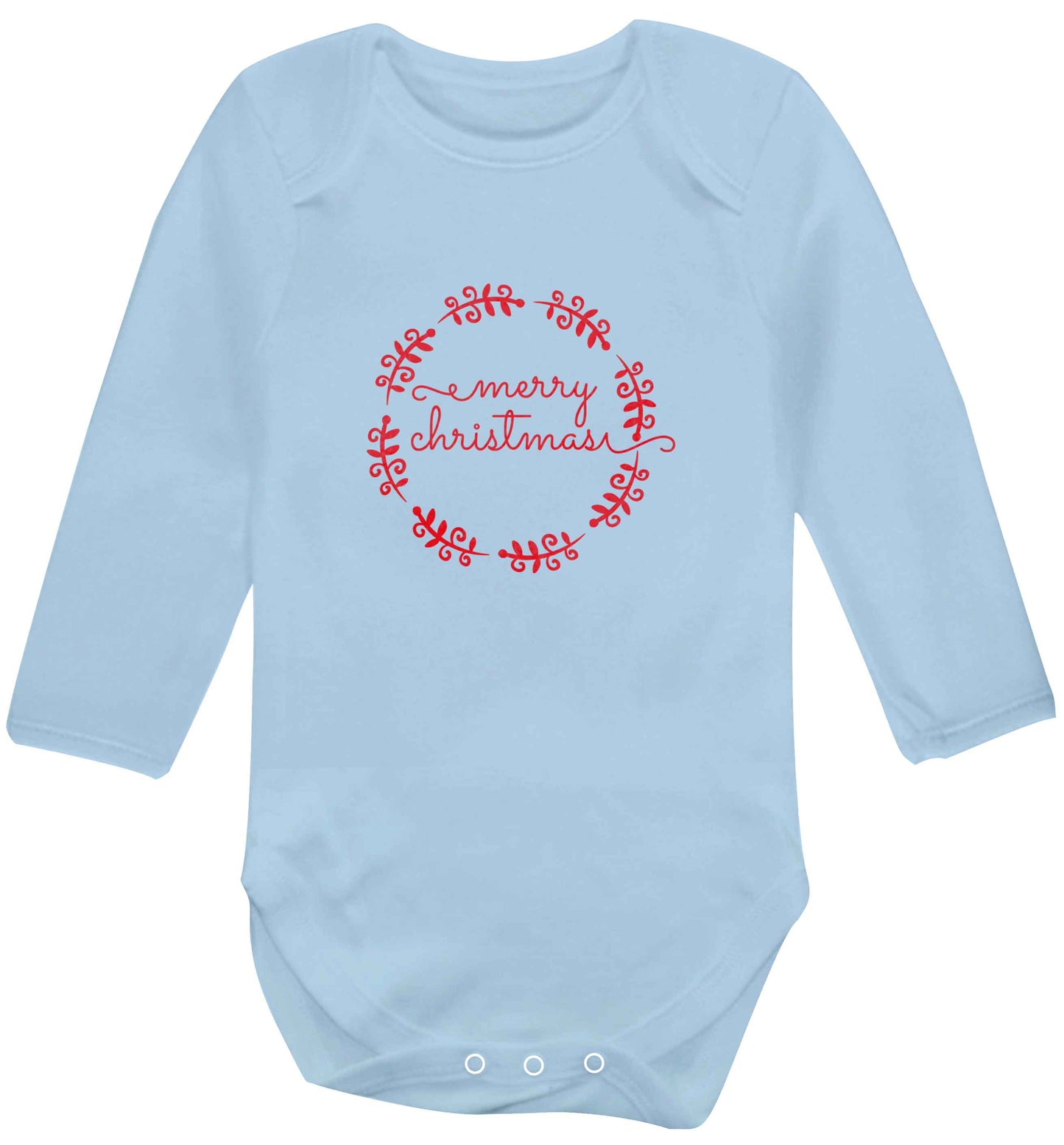Merry christmas baby vest long sleeved pale blue 6-12 months