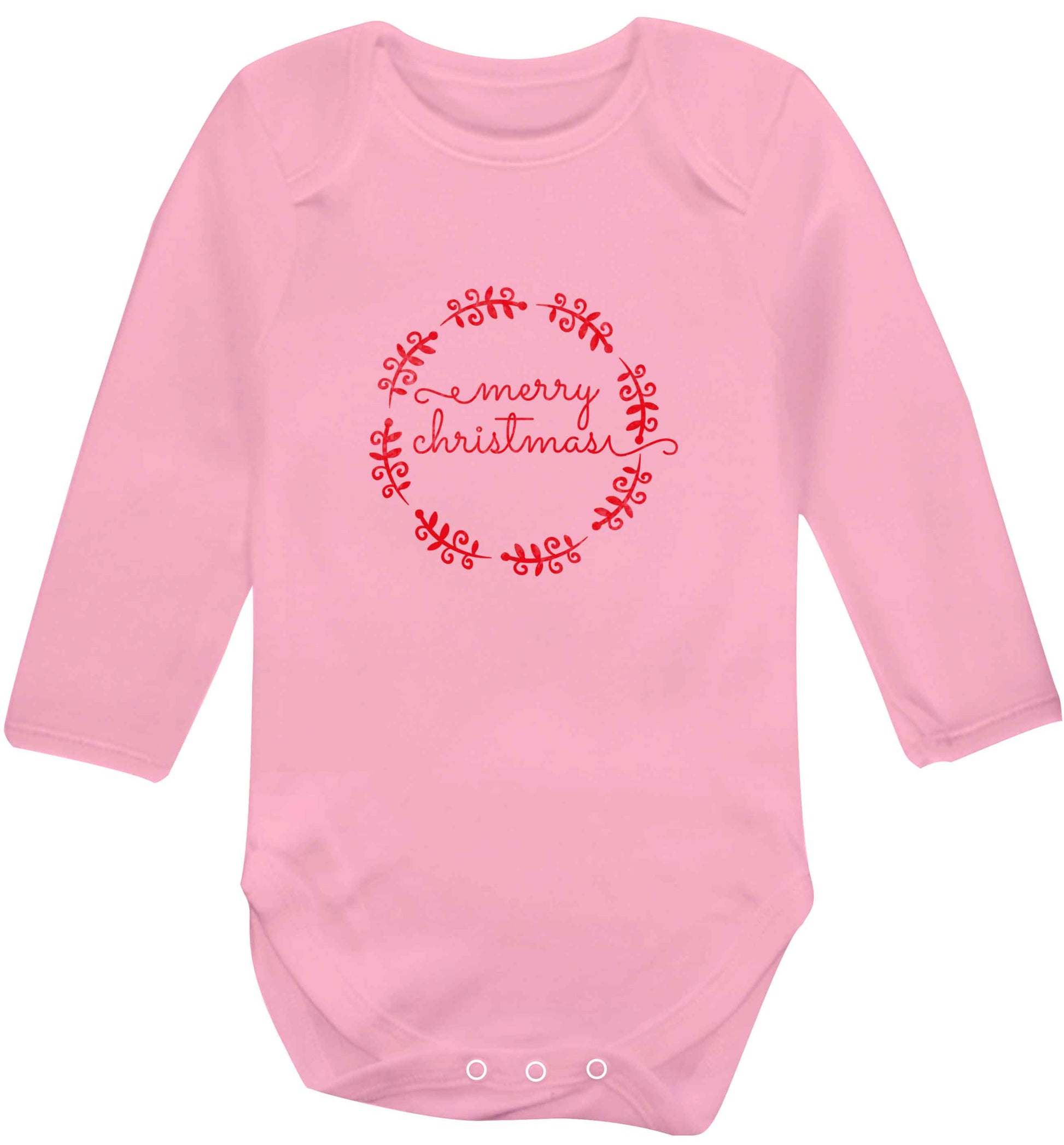Merry christmas baby vest long sleeved pale pink 6-12 months