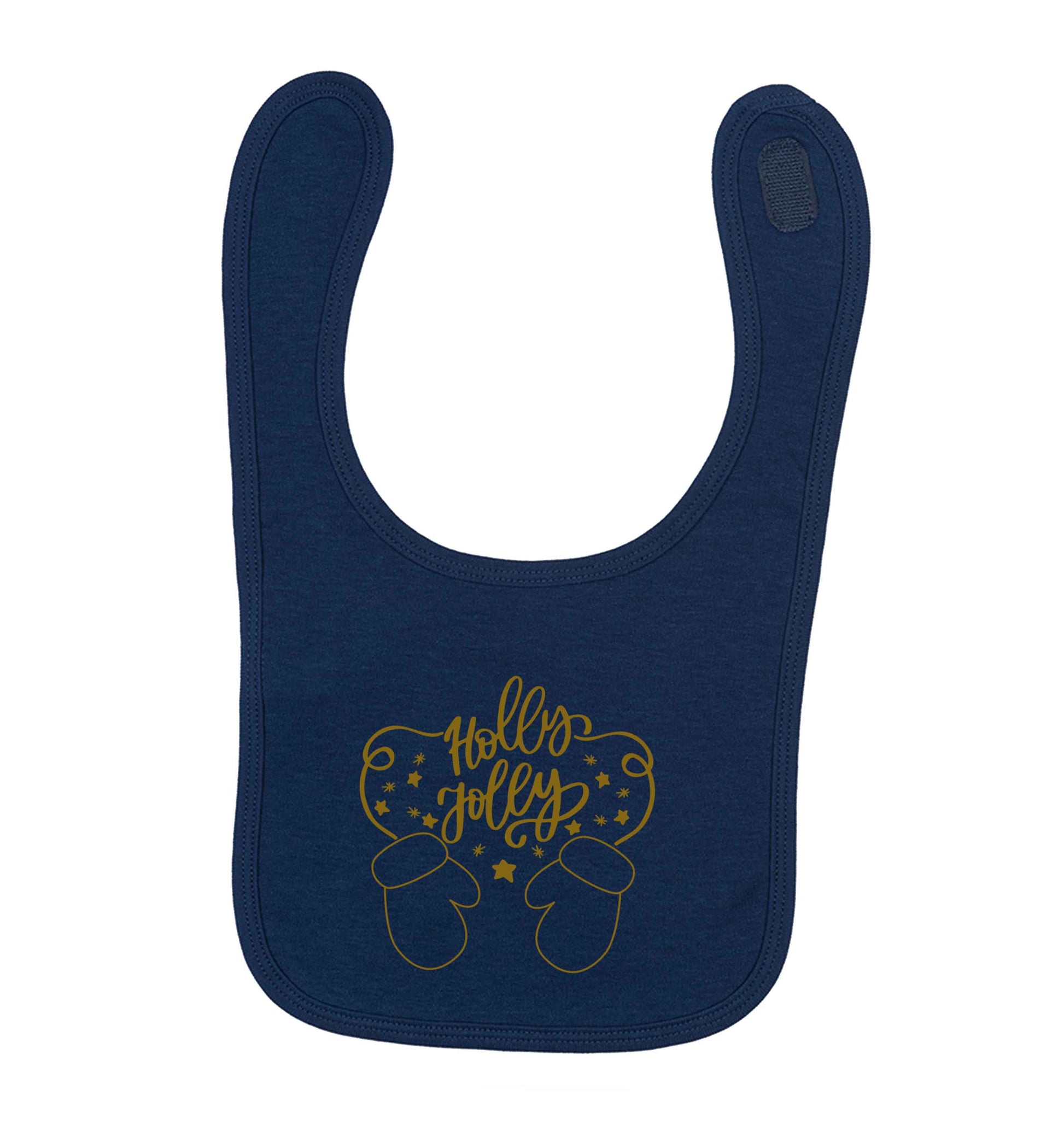 Holly jolly navy baby bib