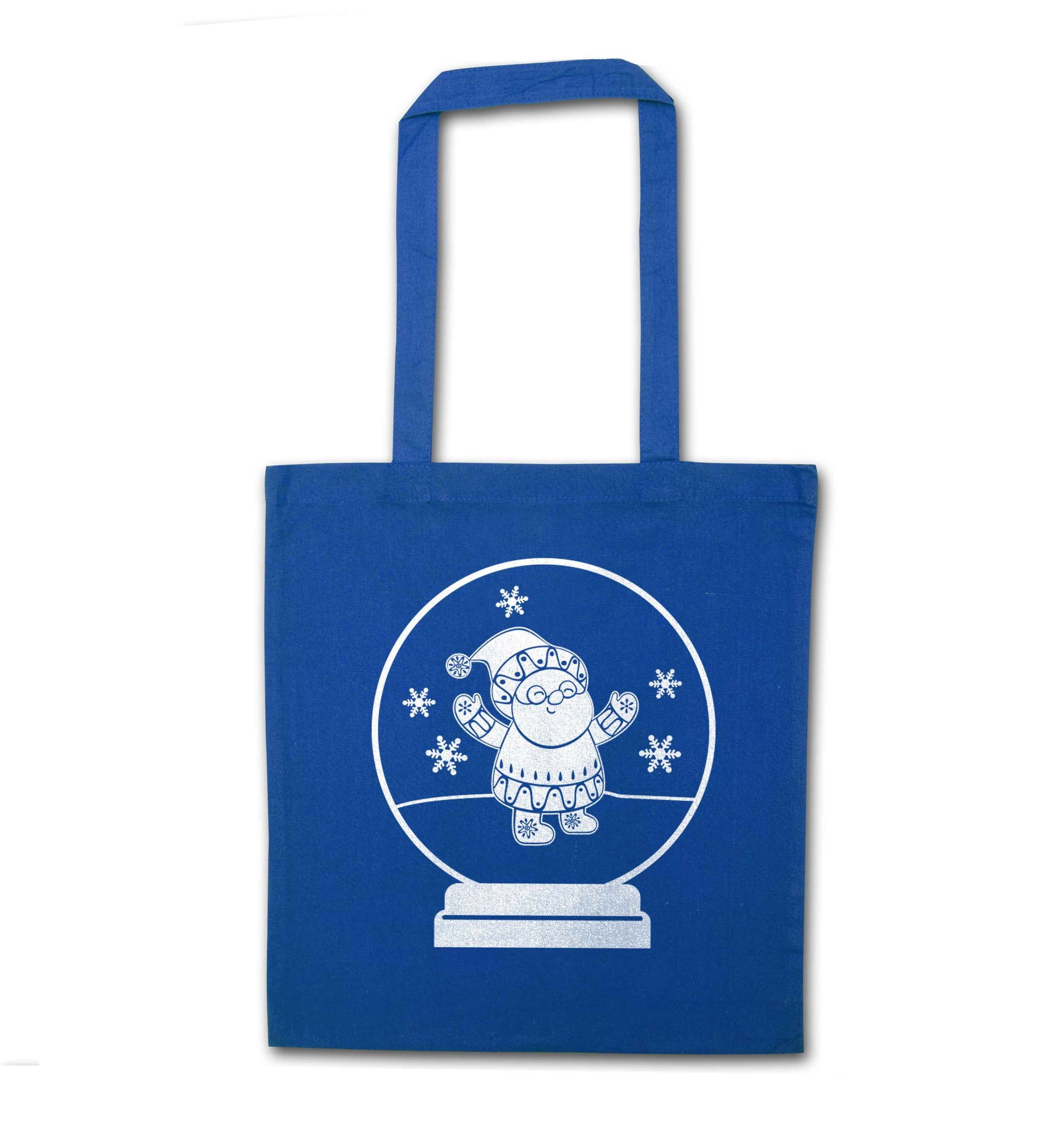 Santa snowglobe blue tote bag