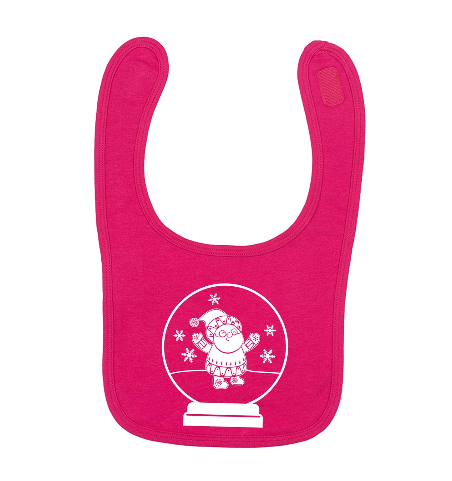 Santa snowglobe dark pink baby bib