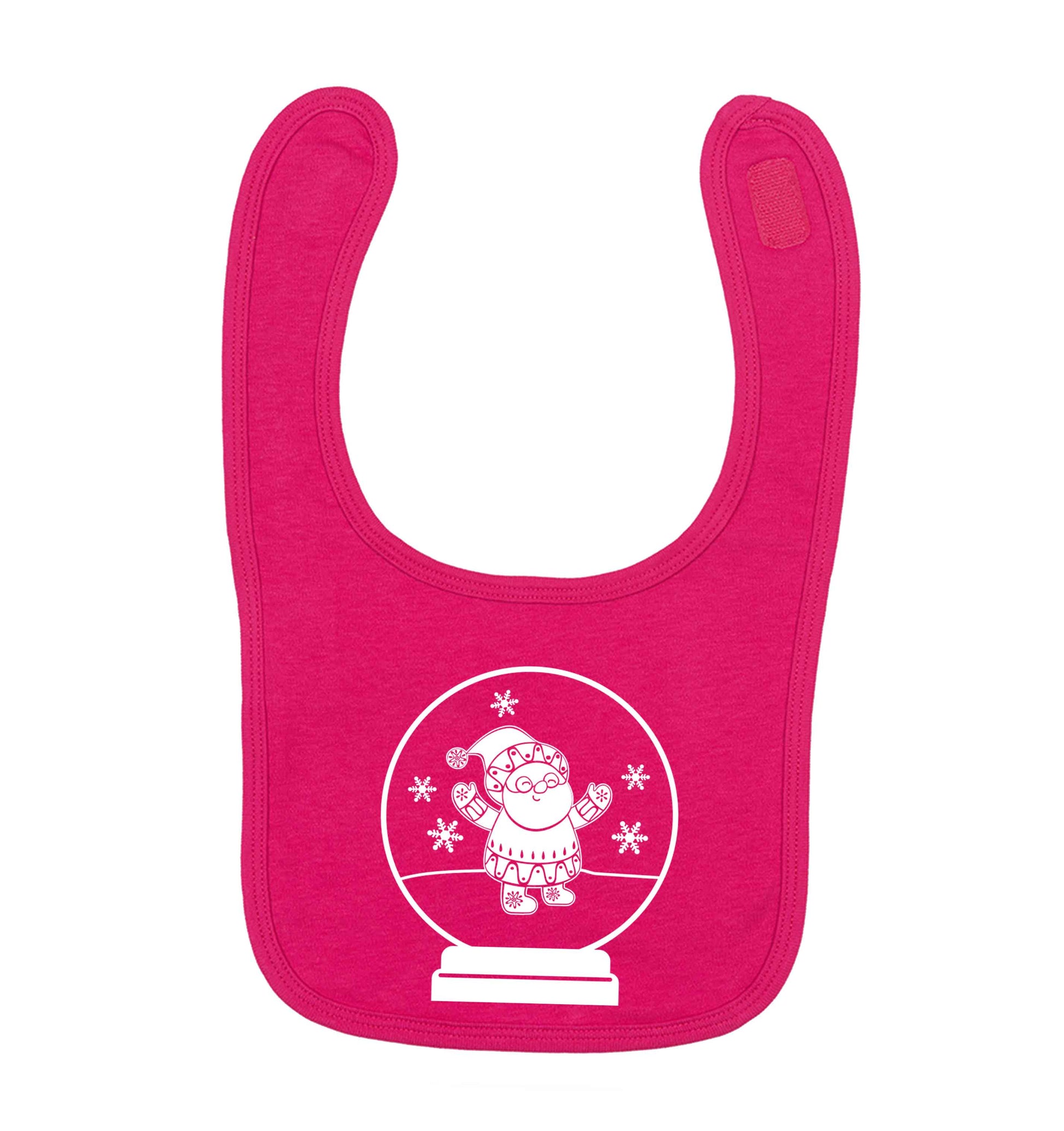 Santa snowglobe dark pink baby bib