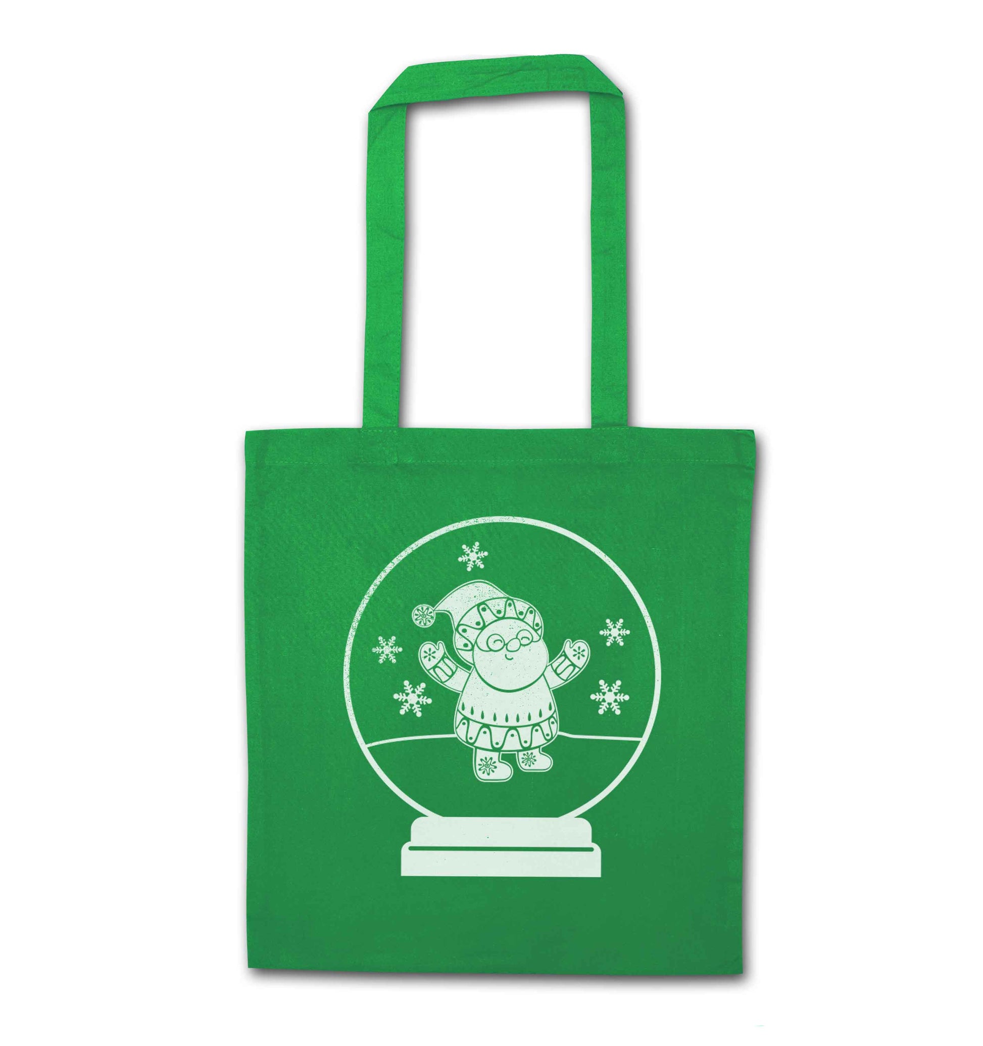 Santa snowglobe green tote bag