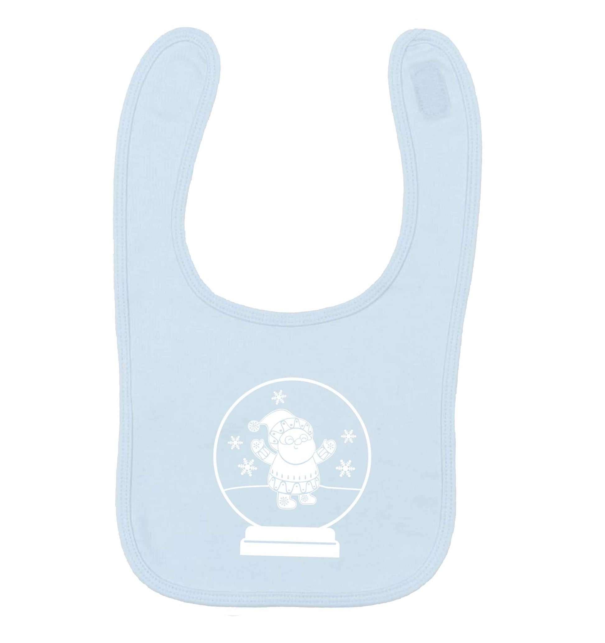 Santa snowglobe pale blue baby bib