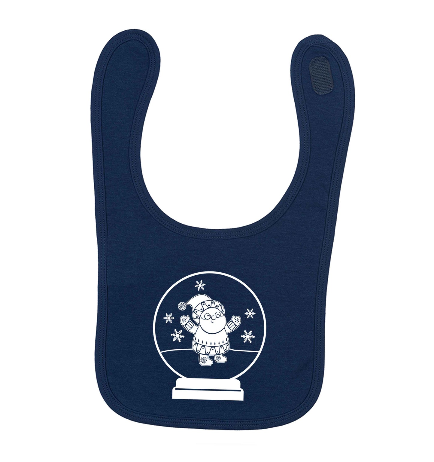 Santa snowglobe navy baby bib