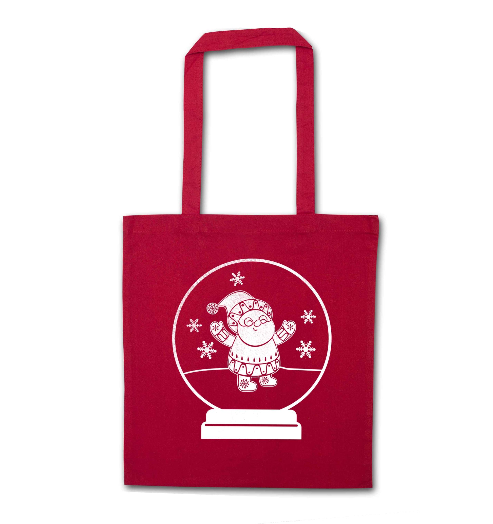 Santa snowglobe red tote bag