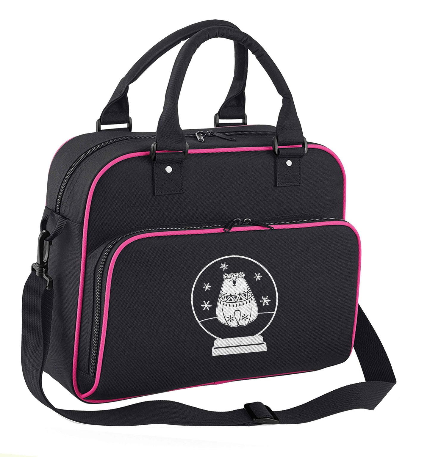 Polar Bear Snowglobe children's dance bag black with pink detail