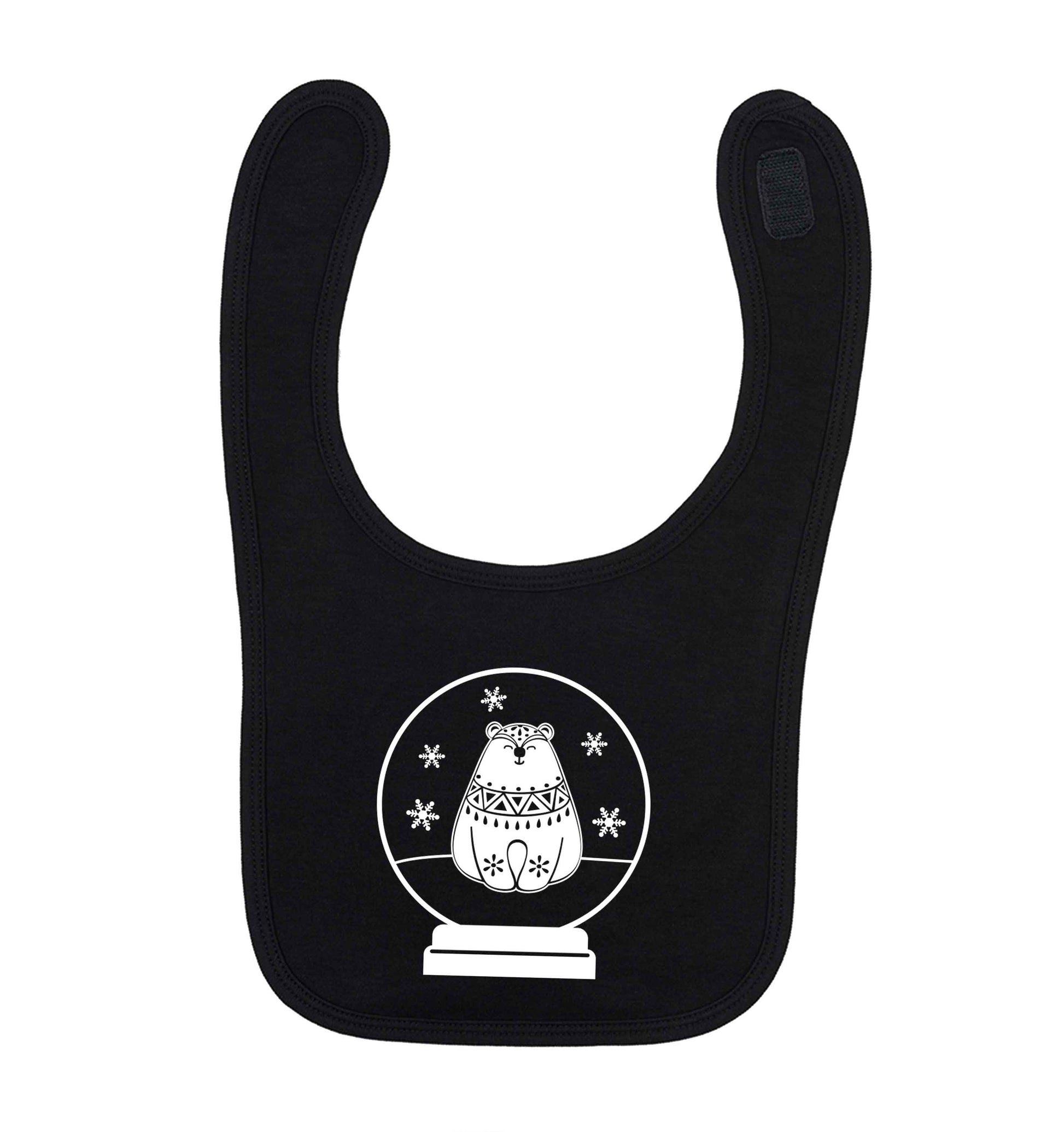Polar Bear Snowglobe black baby bib