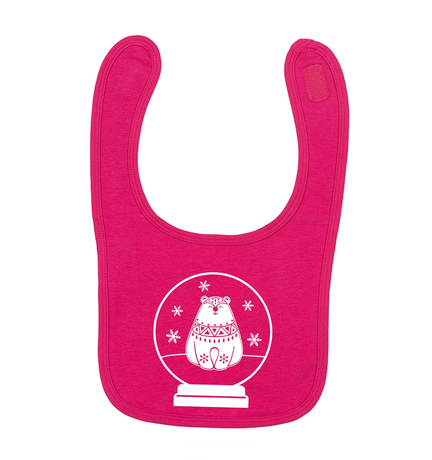 Polar Bear Snowglobe dark pink baby bib