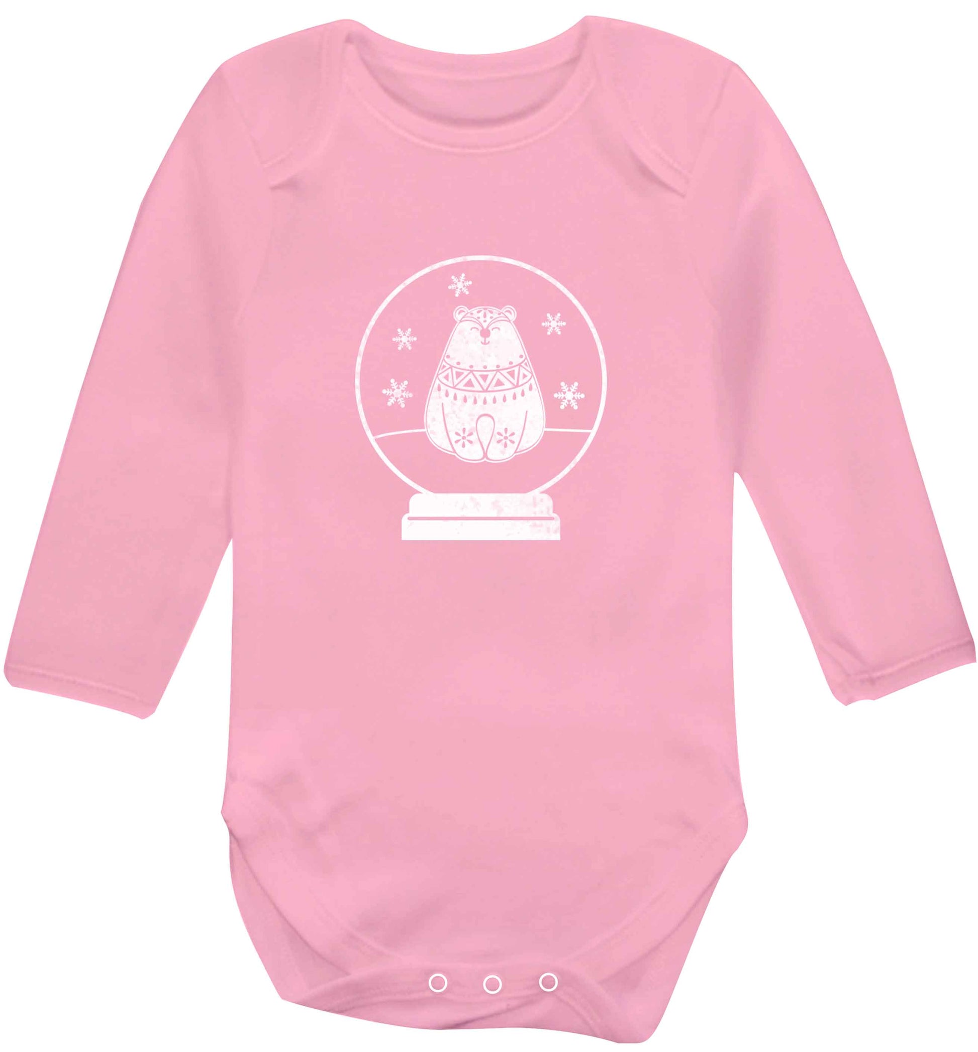 Polar Bear Snowglobe baby vest long sleeved pale pink 6-12 months
