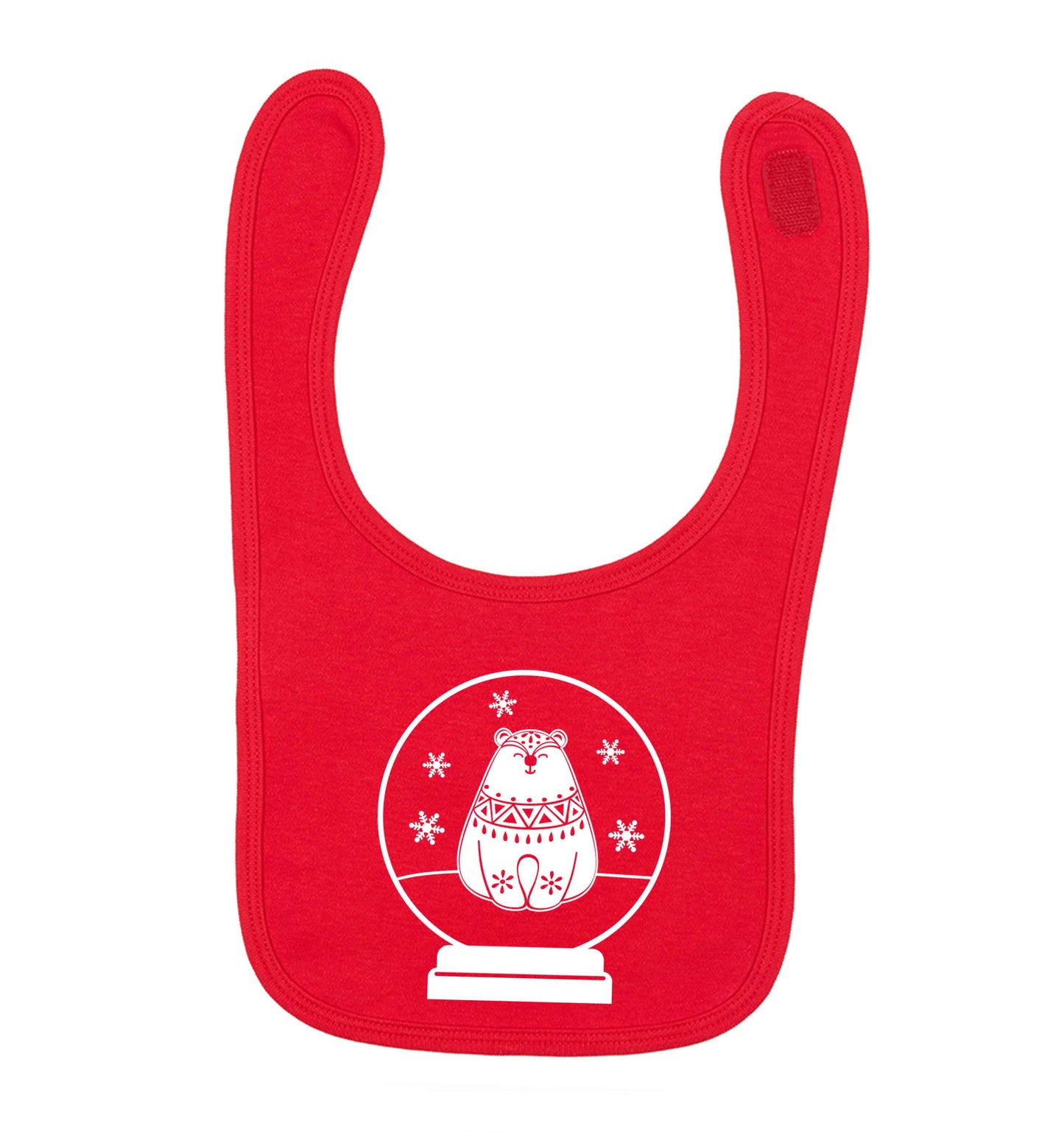 Polar Bear Snowglobe red baby bib