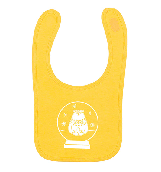 Polar Bear Snowglobe yellow baby bib