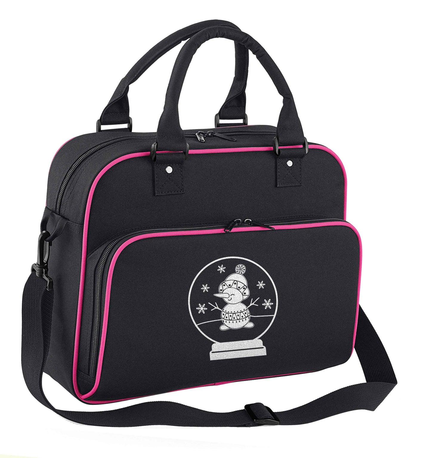 Snowman Snowglobe children's dance bag black with pink detail