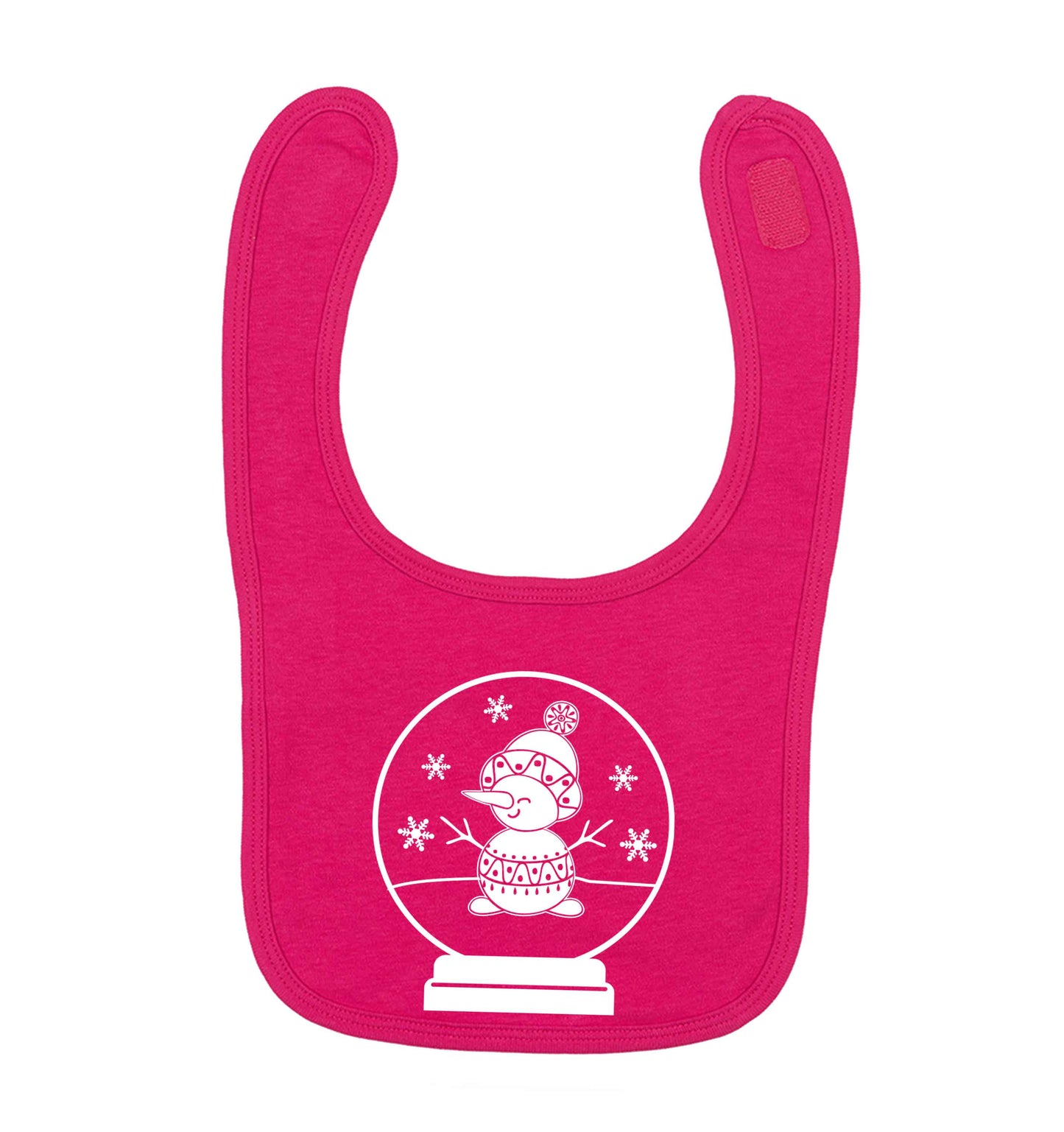 Snowman Snowglobe dark pink baby bib