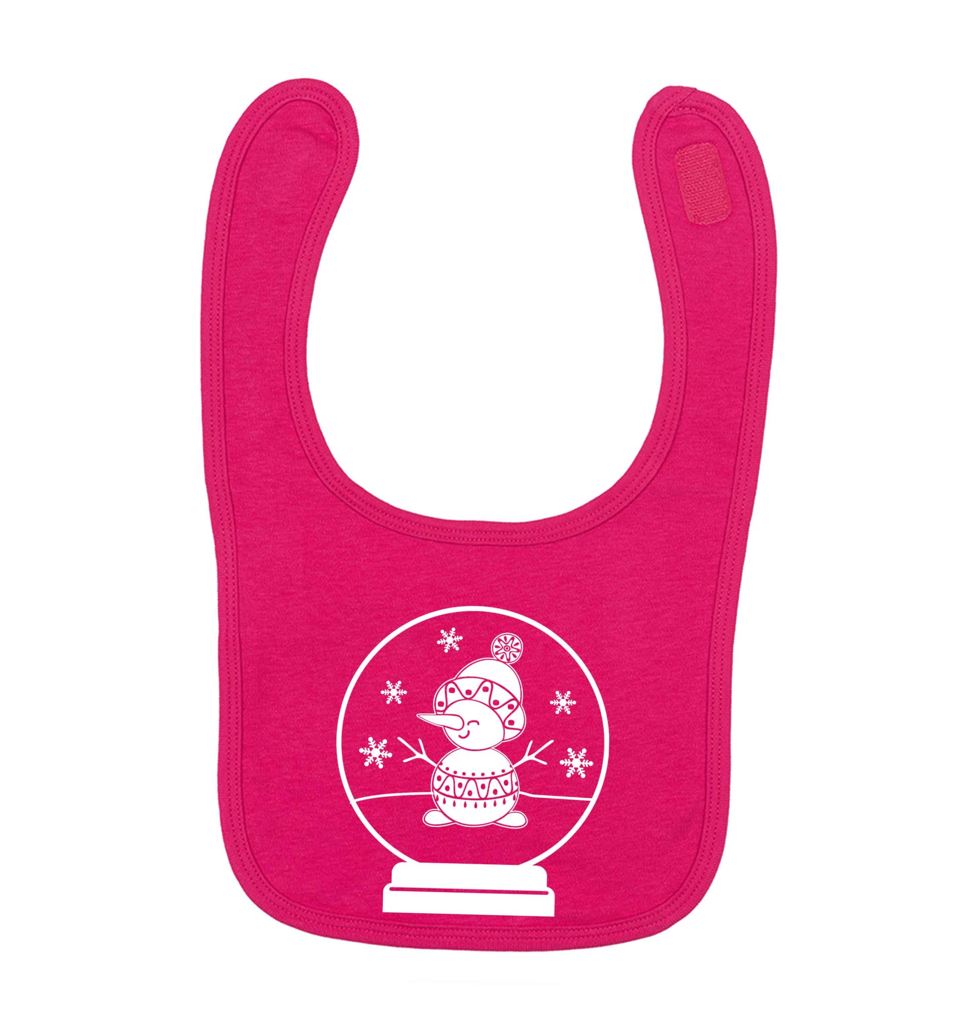 Snowman Snowglobe dark pink baby bib