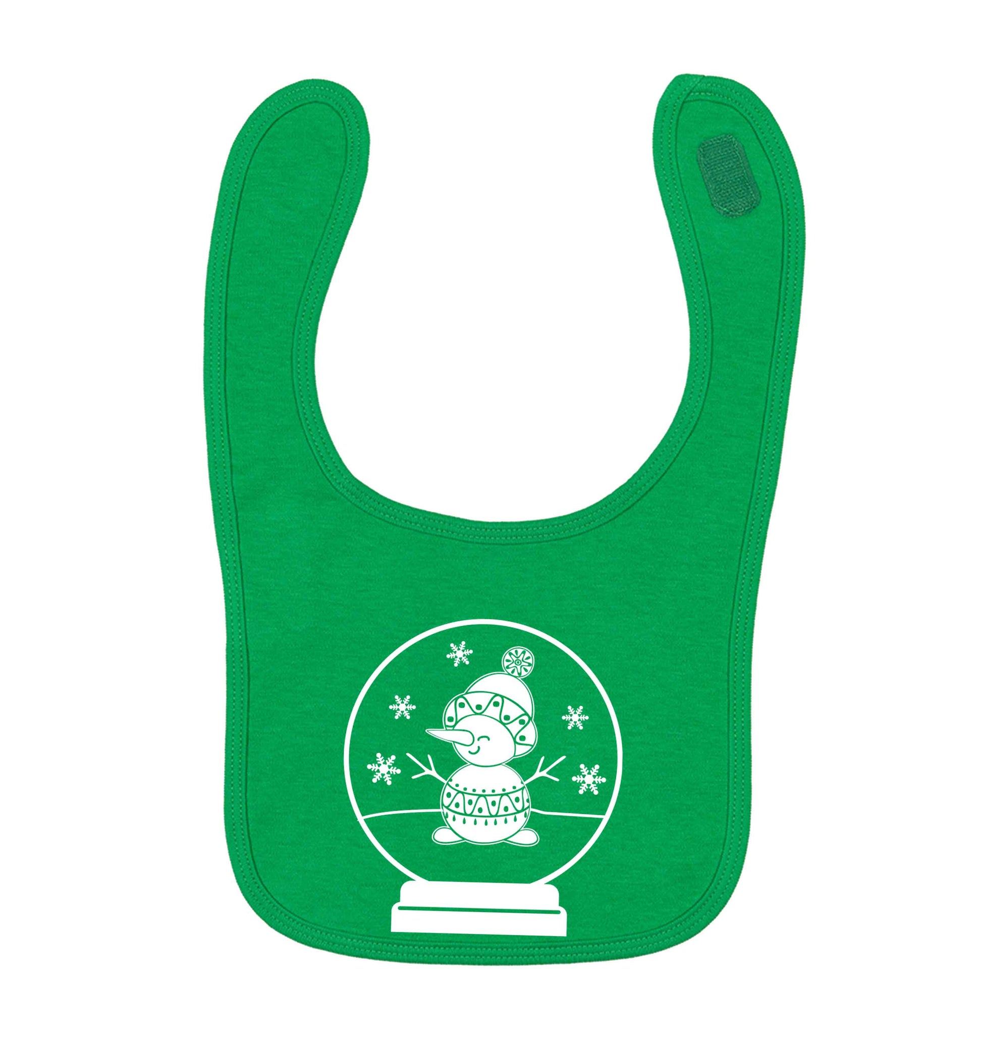 Snowman Snowglobe green baby bib