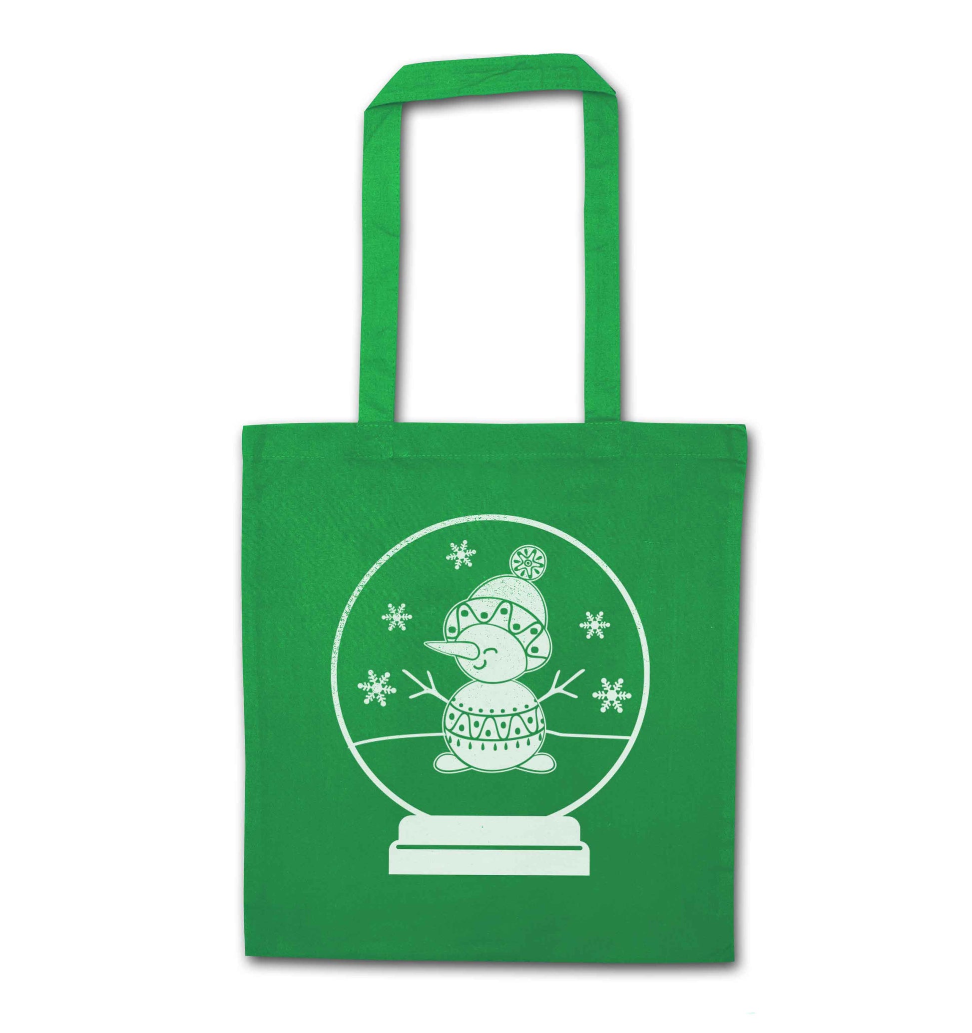 Snowman Snowglobe green tote bag