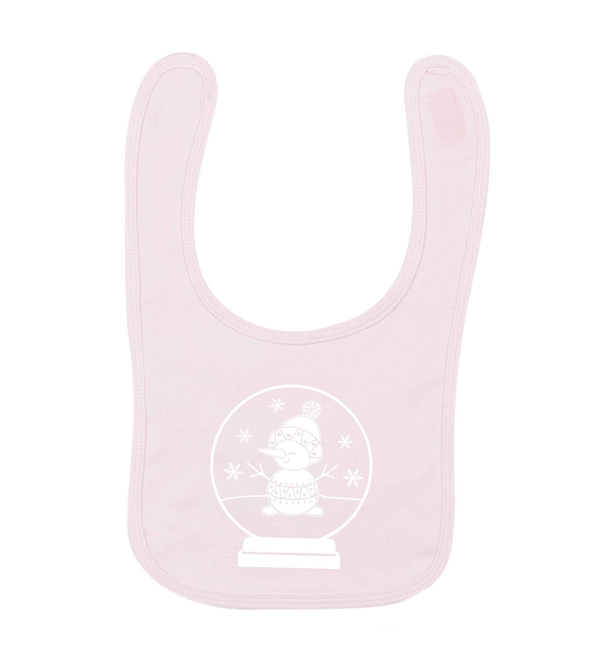 Snowman Snowglobe pale pink baby bib