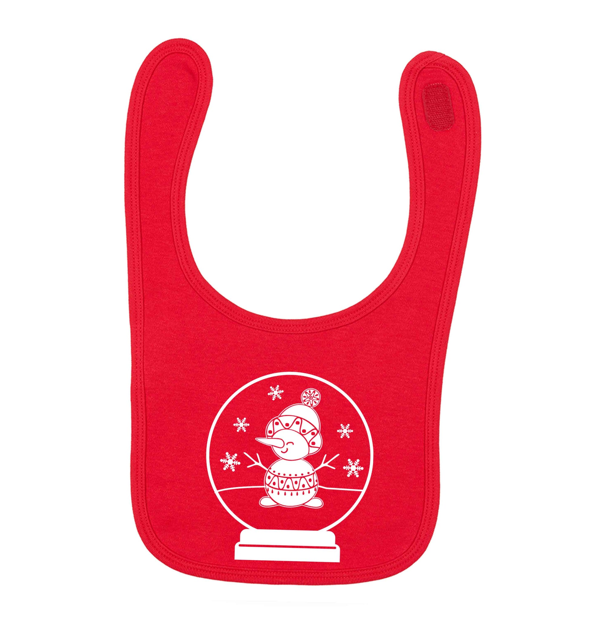Snowman Snowglobe red baby bib