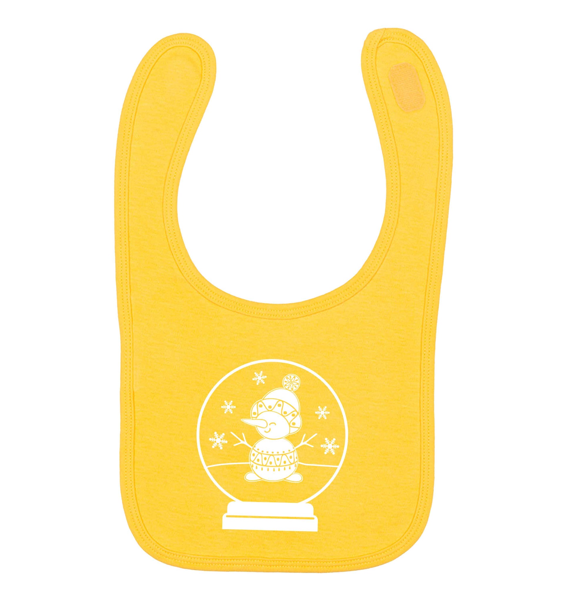 Snowman Snowglobe yellow baby bib