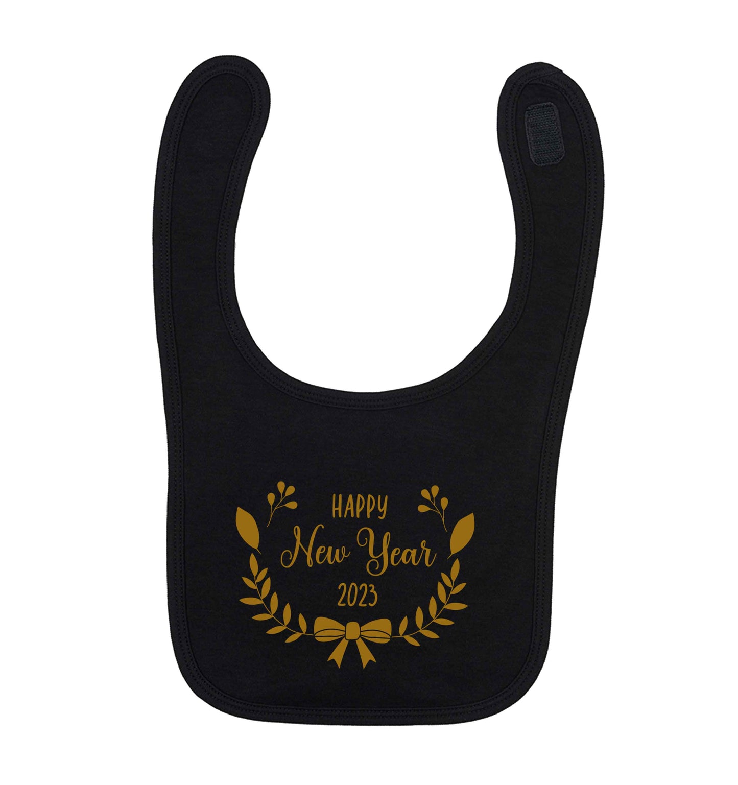 Happy New Year 2023 black baby bib