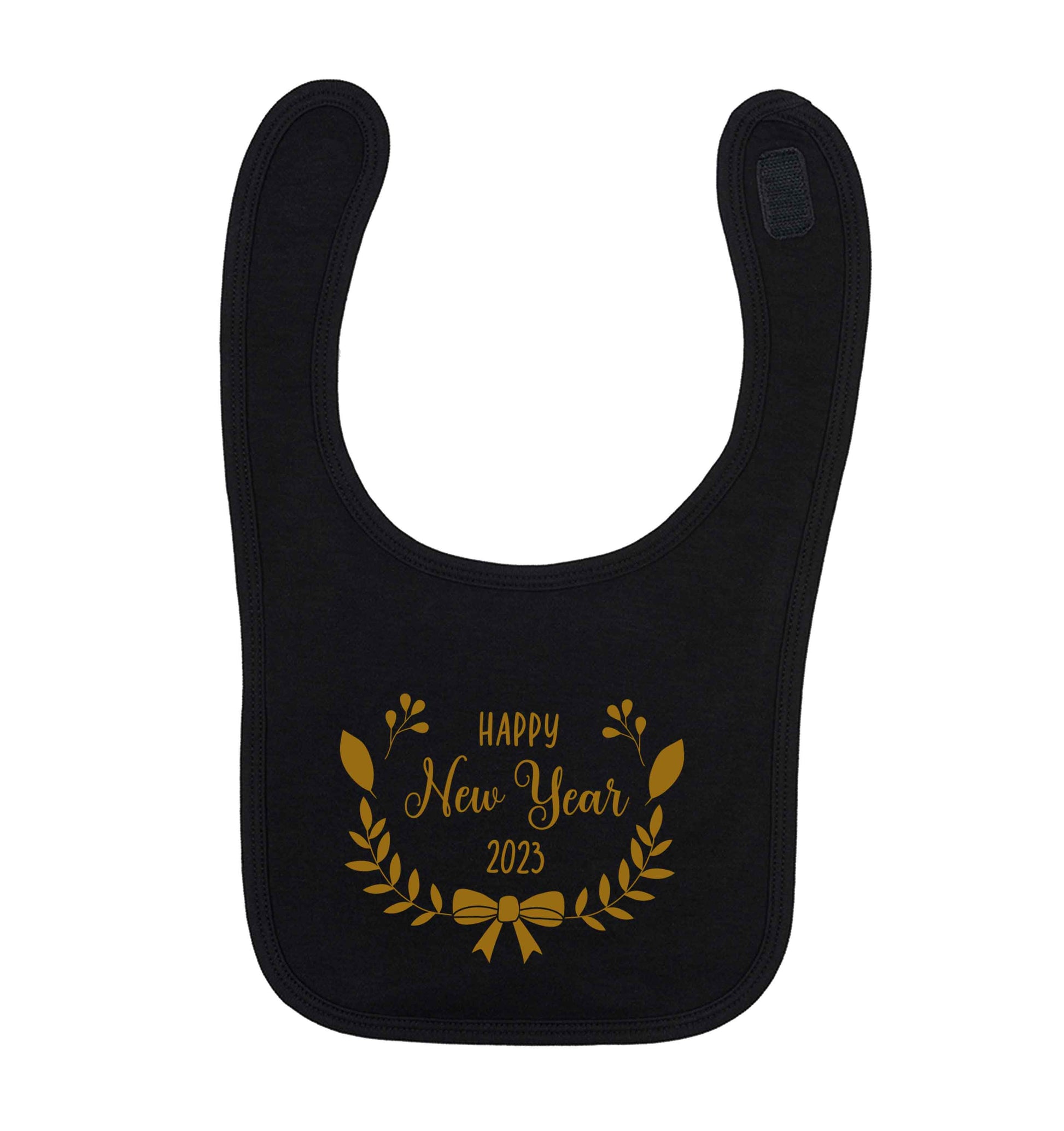 Happy New Year 2023 black baby bib