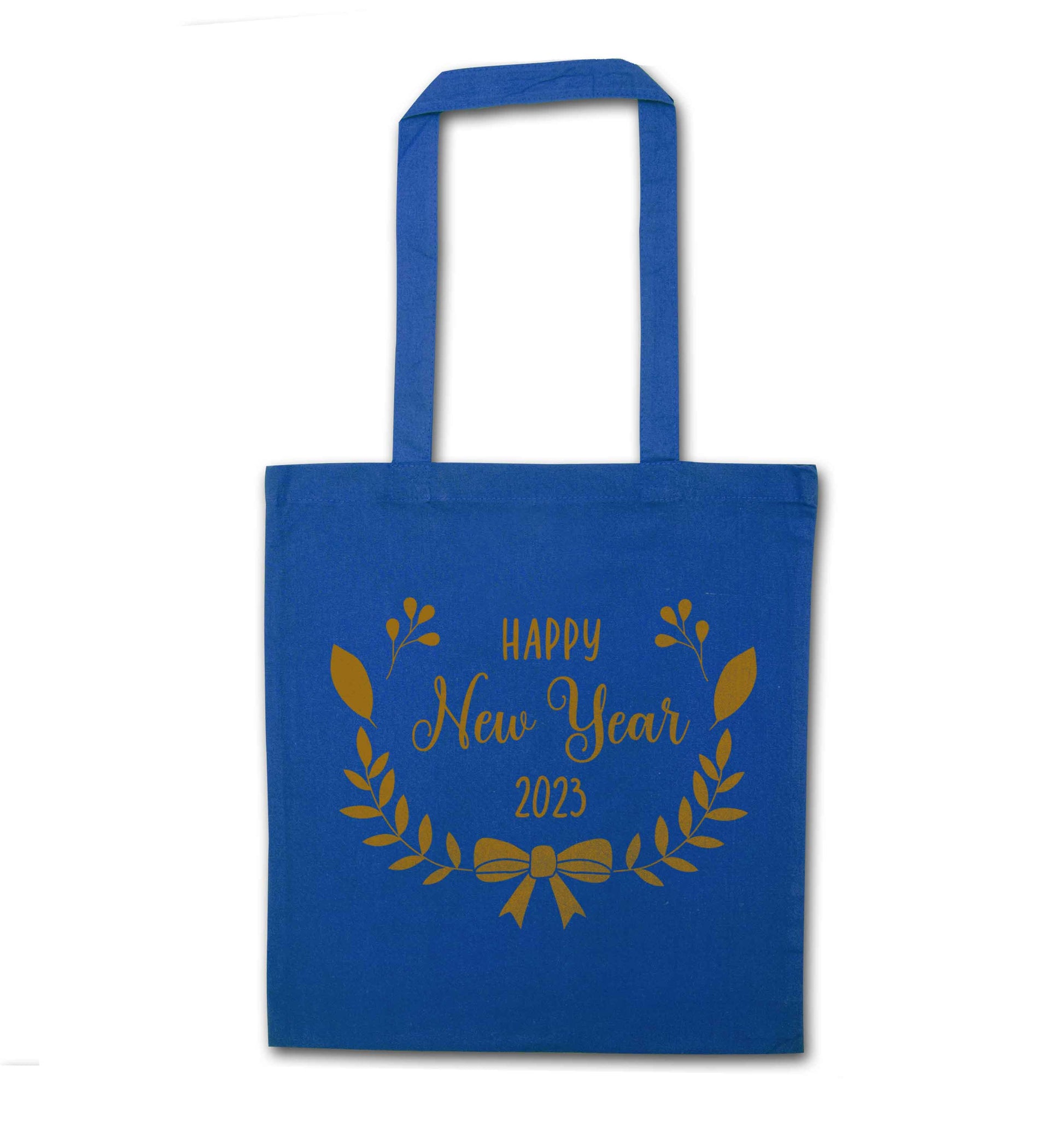 Happy New Year 2023 blue tote bag