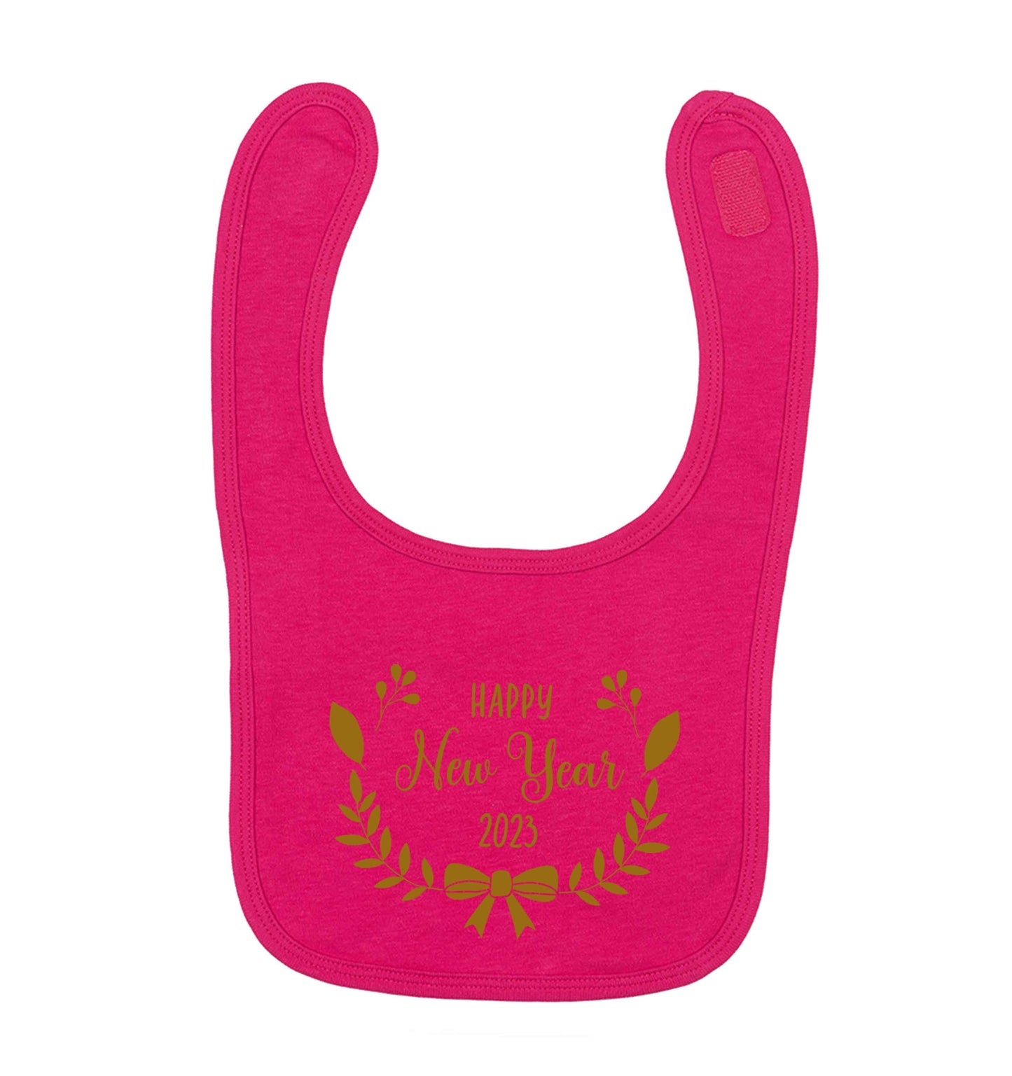 Happy New Year 2023 dark pink baby bib