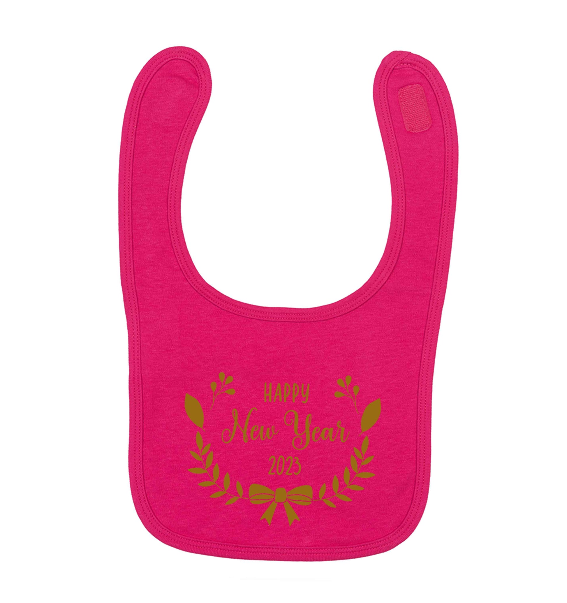 Happy New Year 2023 dark pink baby bib