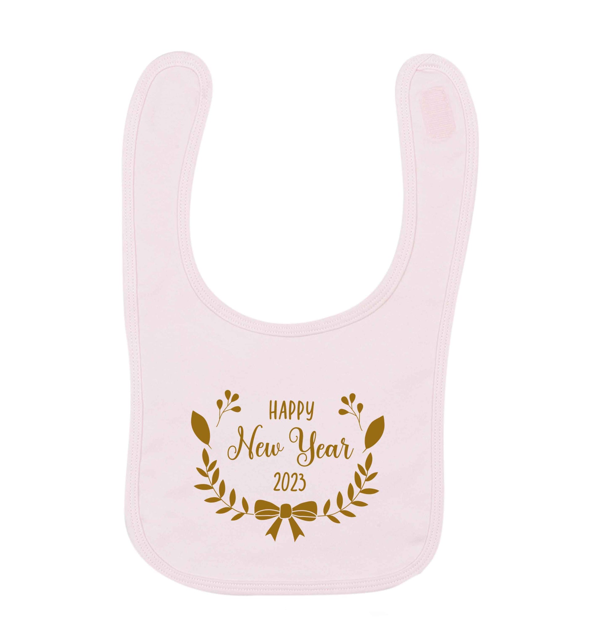 Happy New Year 2023 pale pink baby bib