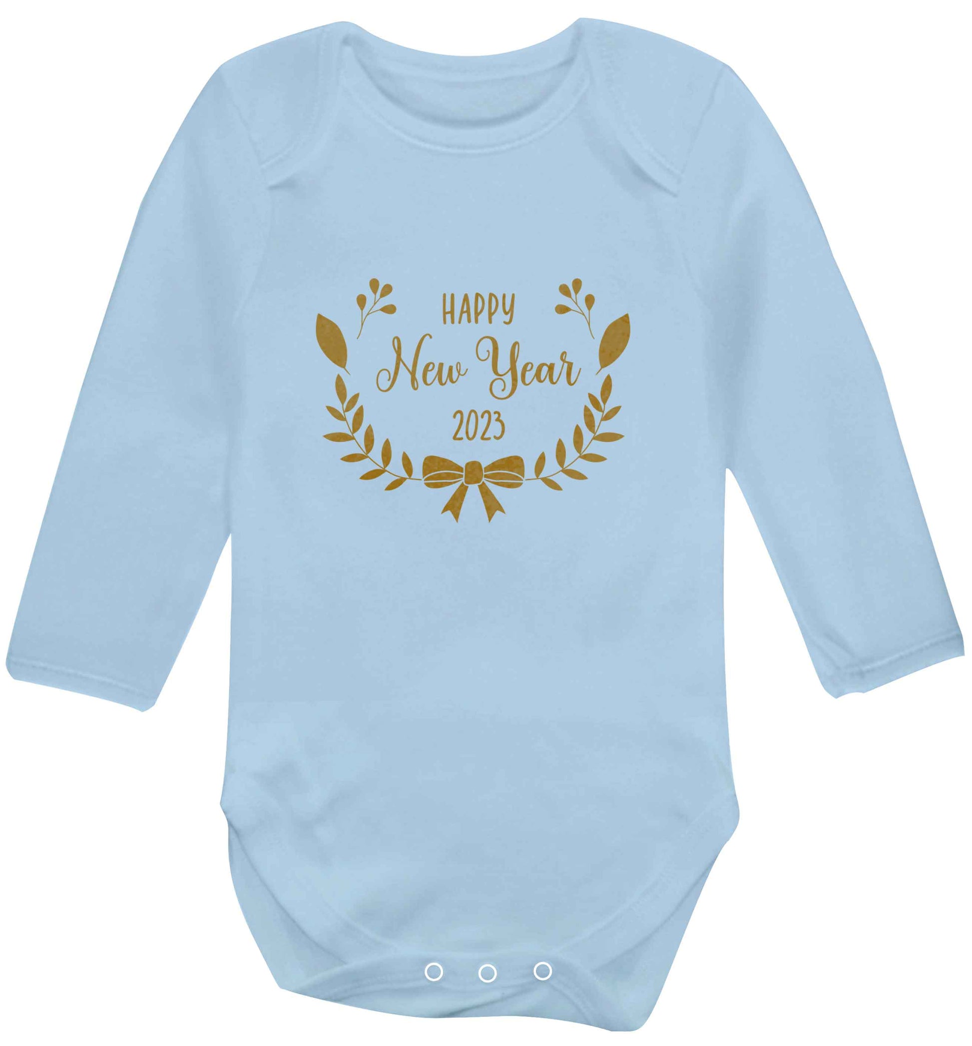 Happy New Year 2023 baby vest long sleeved pale blue 6-12 months