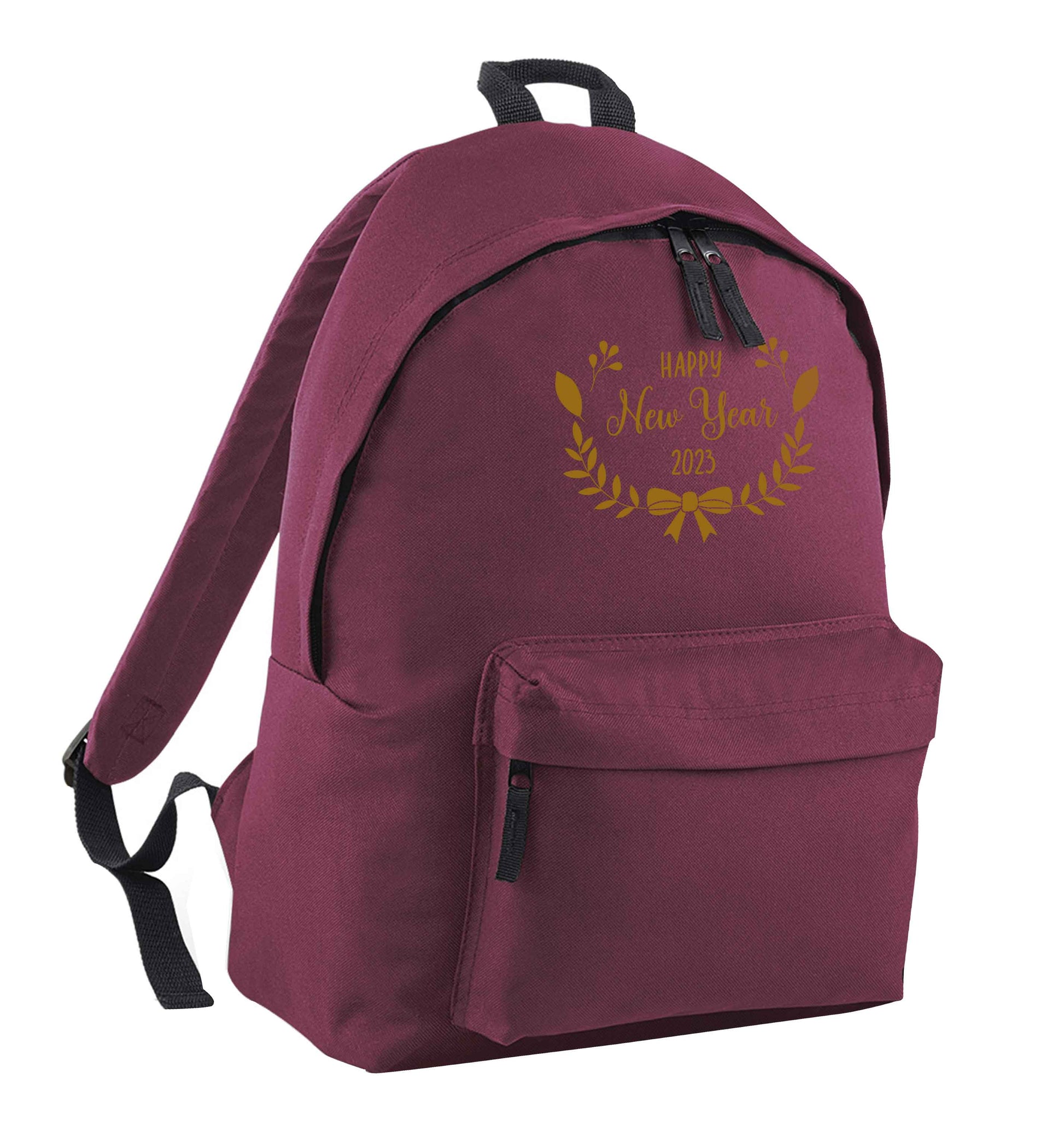 Happy New Year 2023 maroon adults backpack