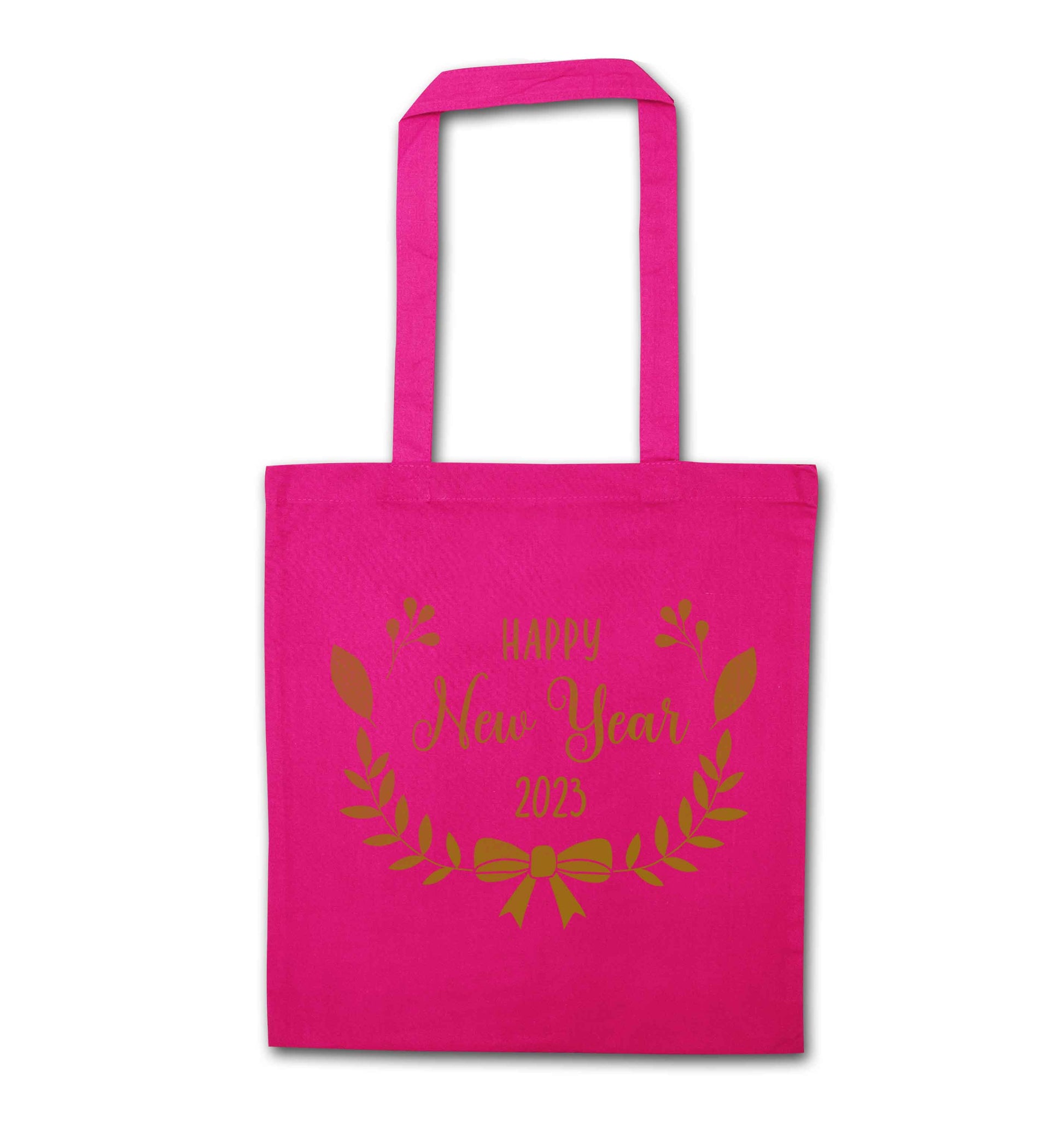 Happy New Year 2023 pink tote bag