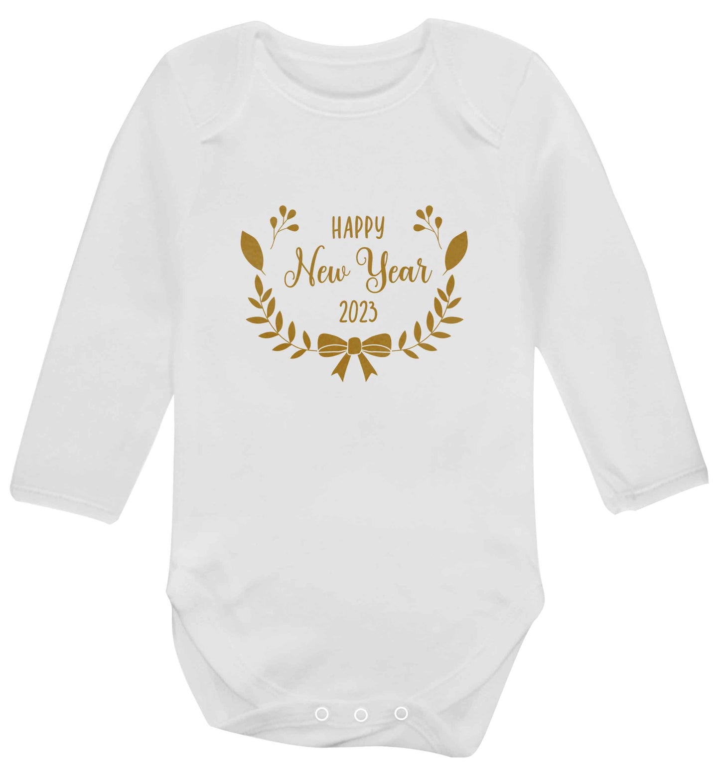 Happy New Year 2023 baby vest long sleeved white 6-12 months