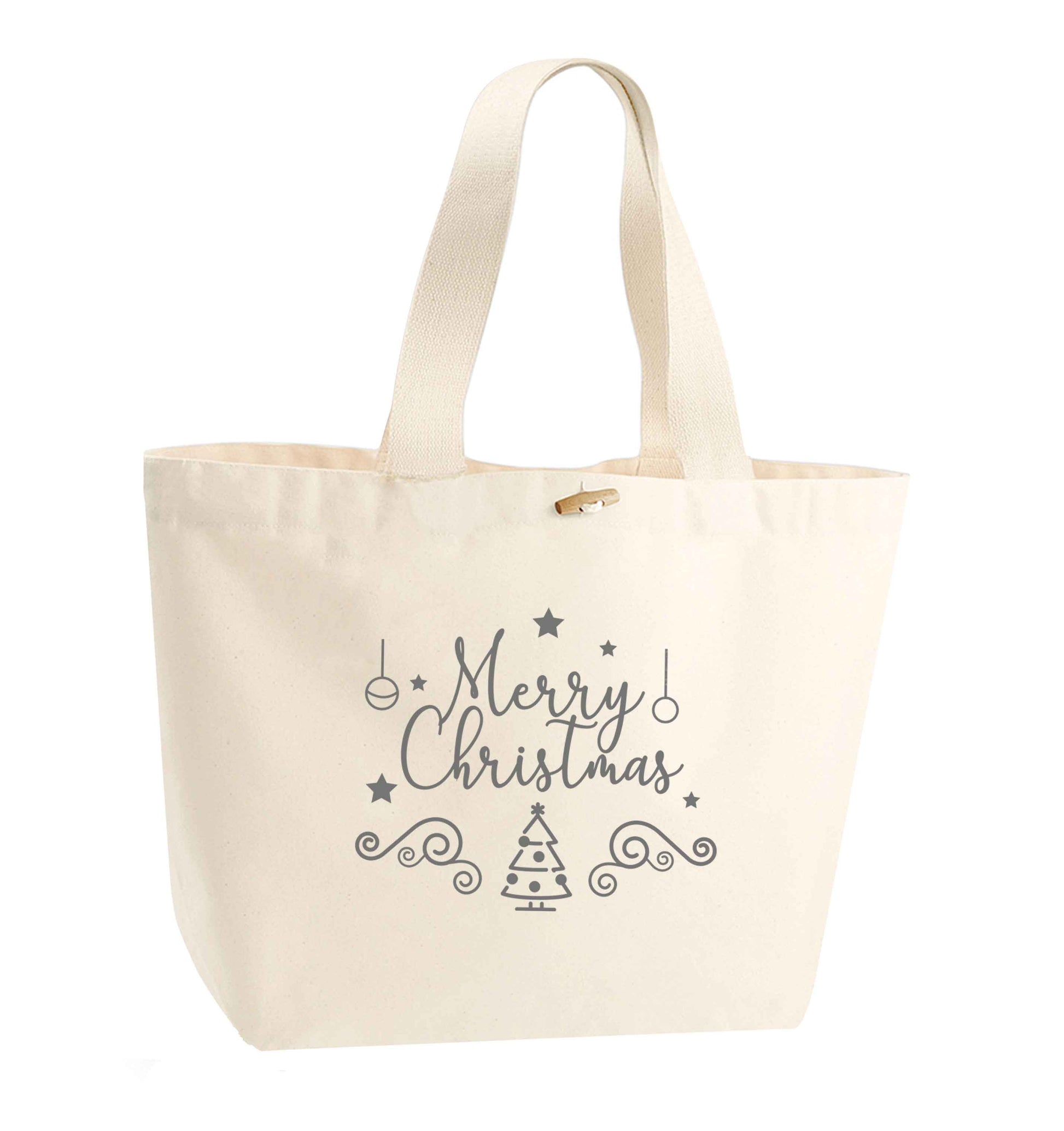 Happy New Year 2023 organic cotton premium tote bag with wooden toggle in natural