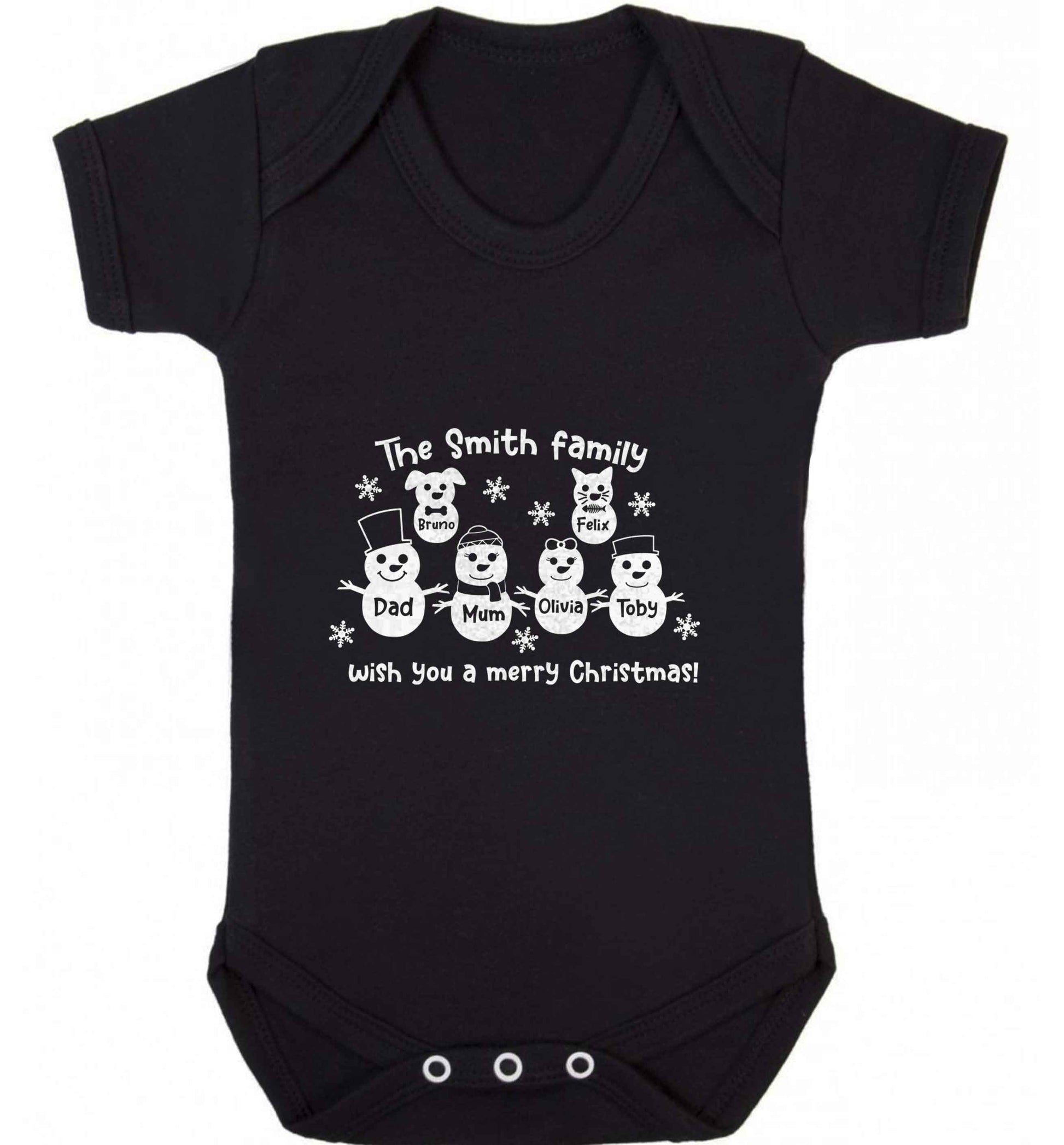 Personalised snowman family mum dad cat dog baby vest black 18-24 months
