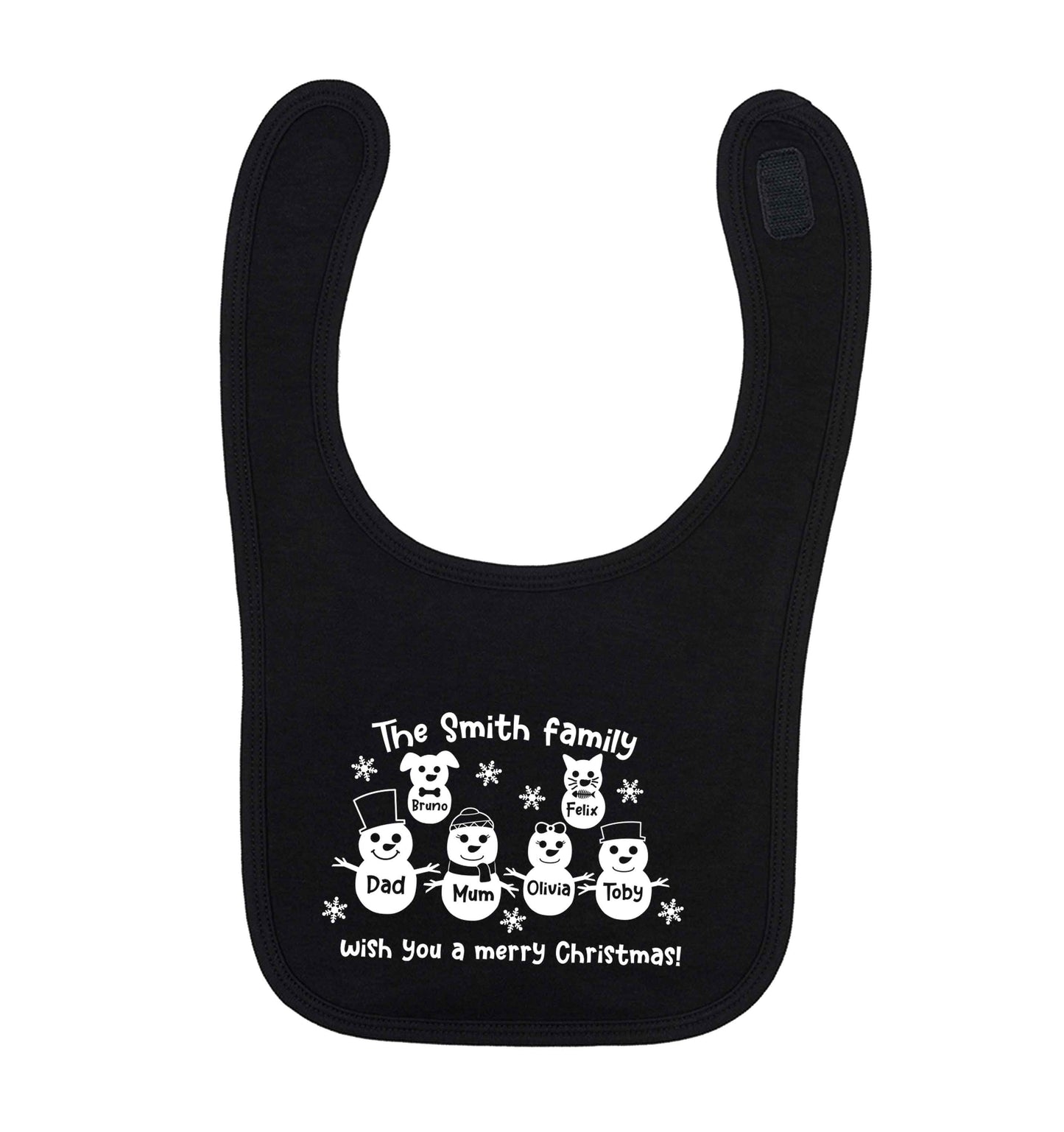 Personalised snowman family mum dad cat dog black baby bib