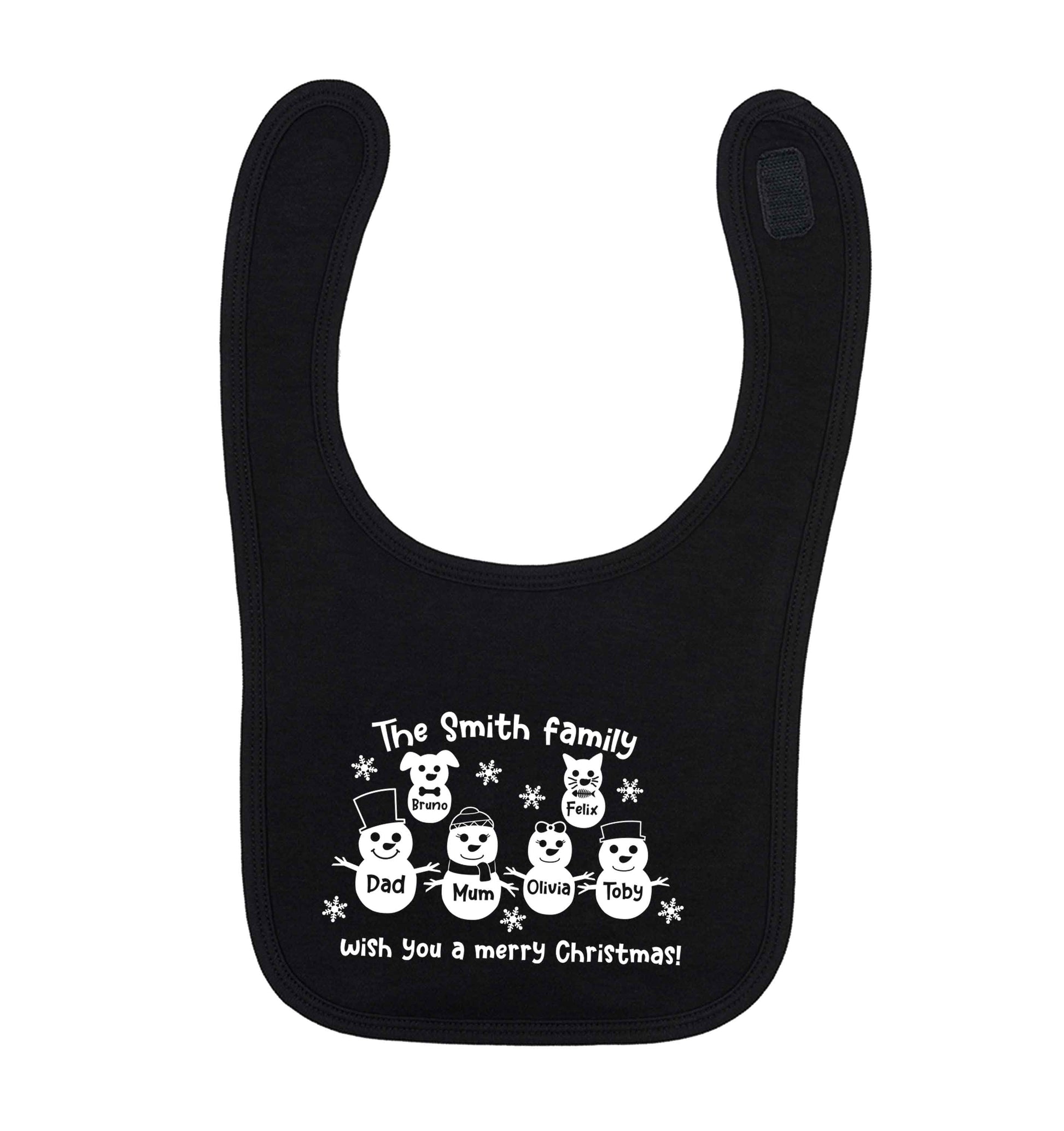 Personalised snowman family mum dad cat dog black baby bib