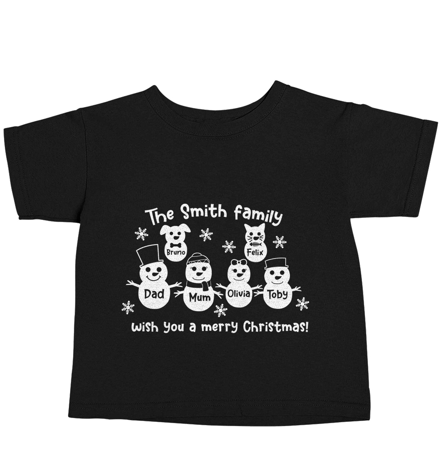 Personalised snowman family mum dad cat dog Black baby toddler Tshirt 2 years