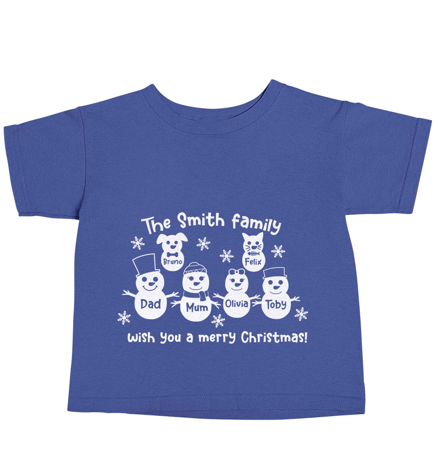 Personalised snowman family mum dad cat dog blue baby toddler Tshirt 2 Years